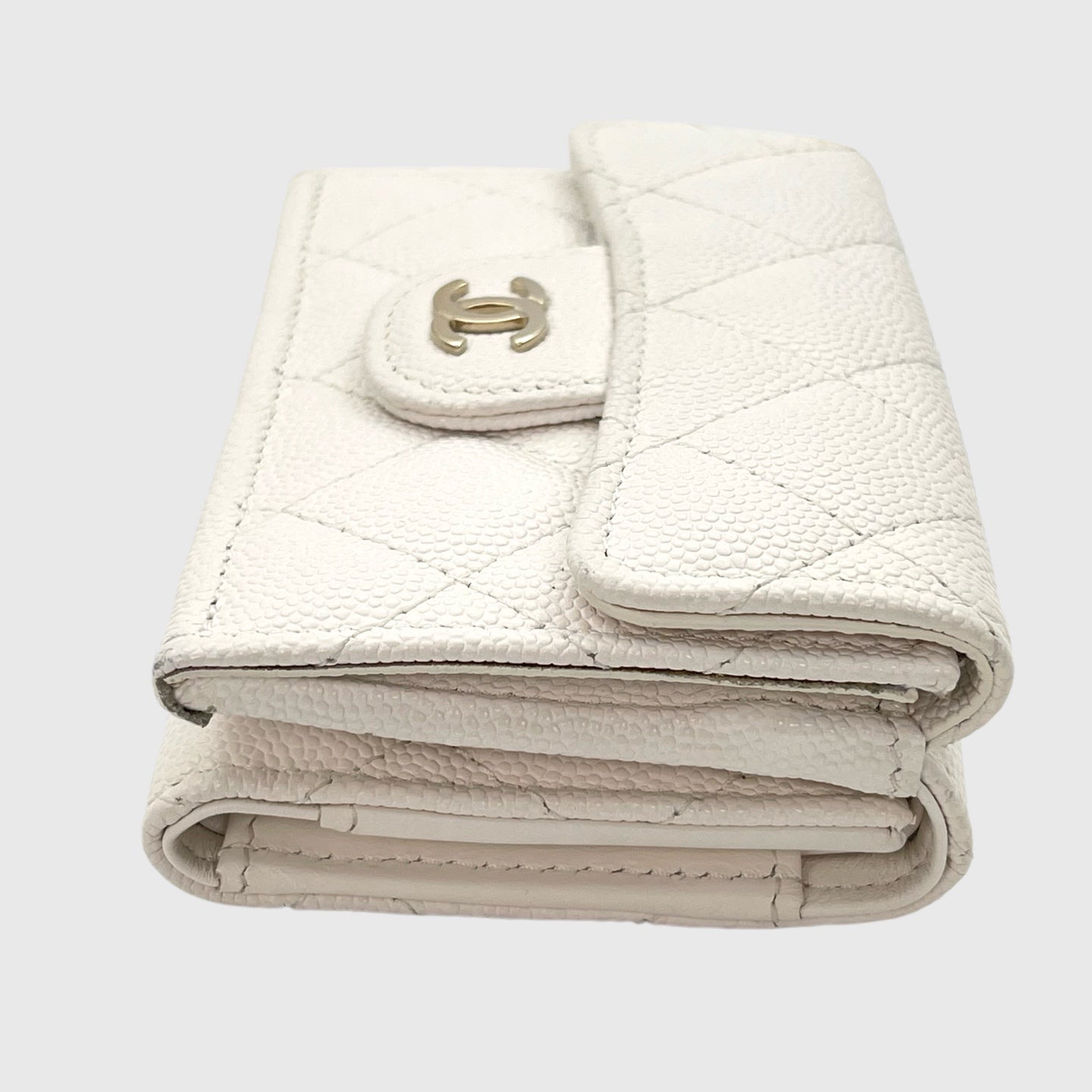 Chanel White Caviar Leather Mini Trifold Wallet [Used]