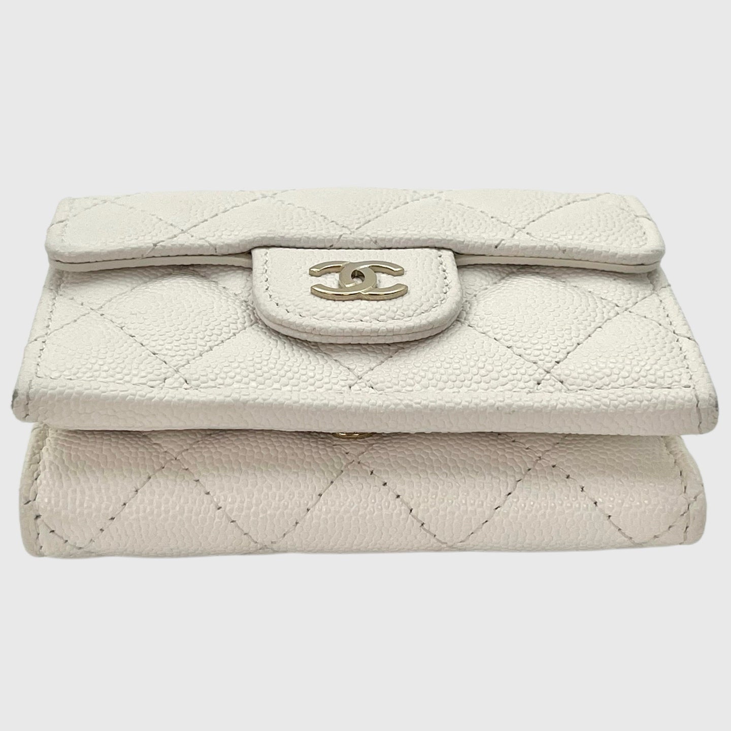 Chanel White Caviar Leather Mini Trifold Wallet [Used]