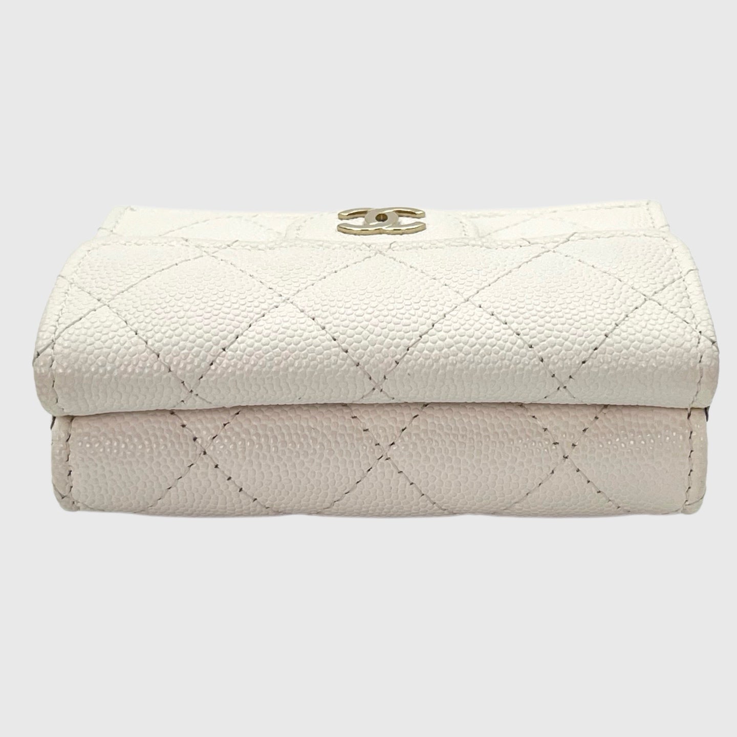 Chanel White Caviar Leather Mini Trifold Wallet [Used]