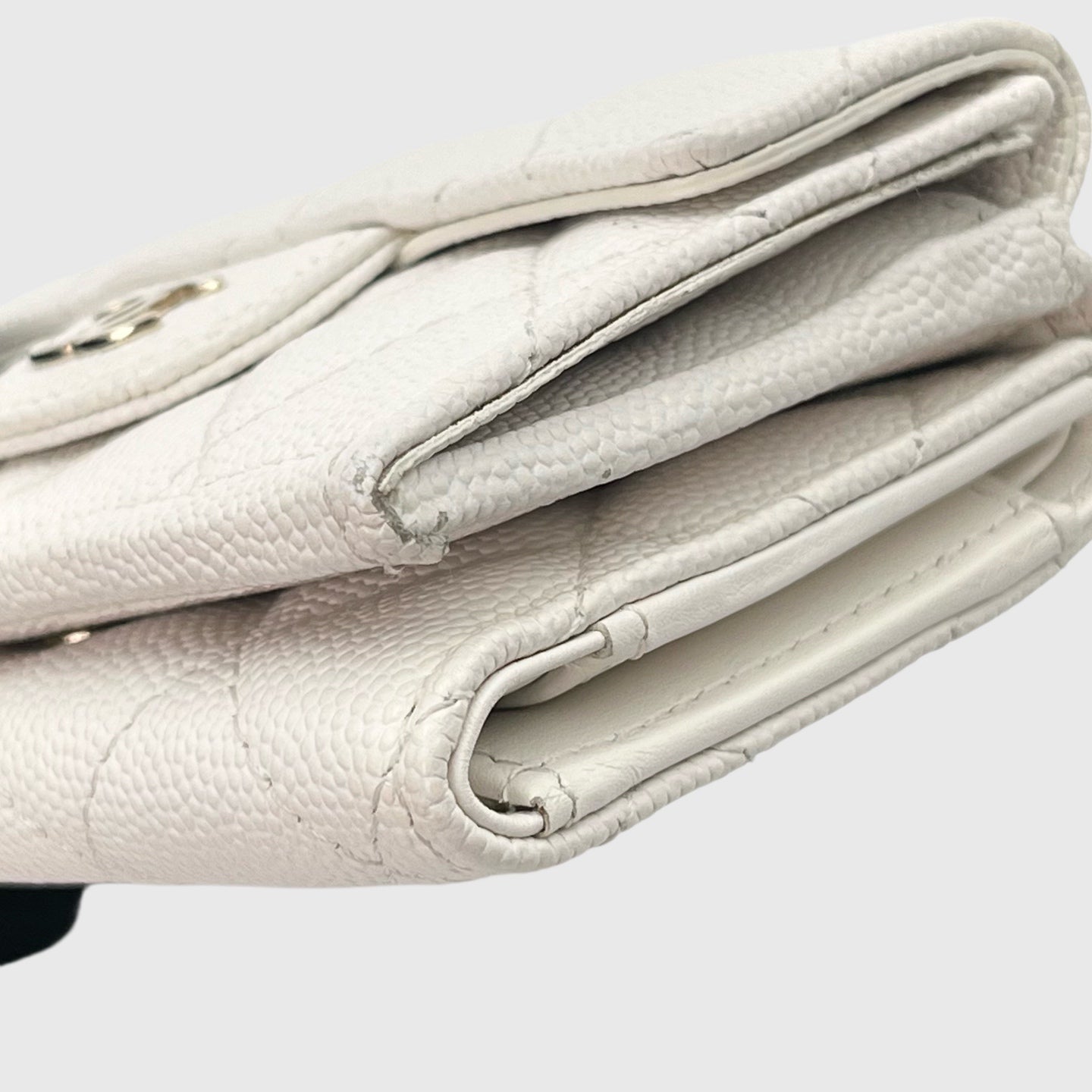 Chanel White Caviar Leather Mini Trifold Wallet [Used]