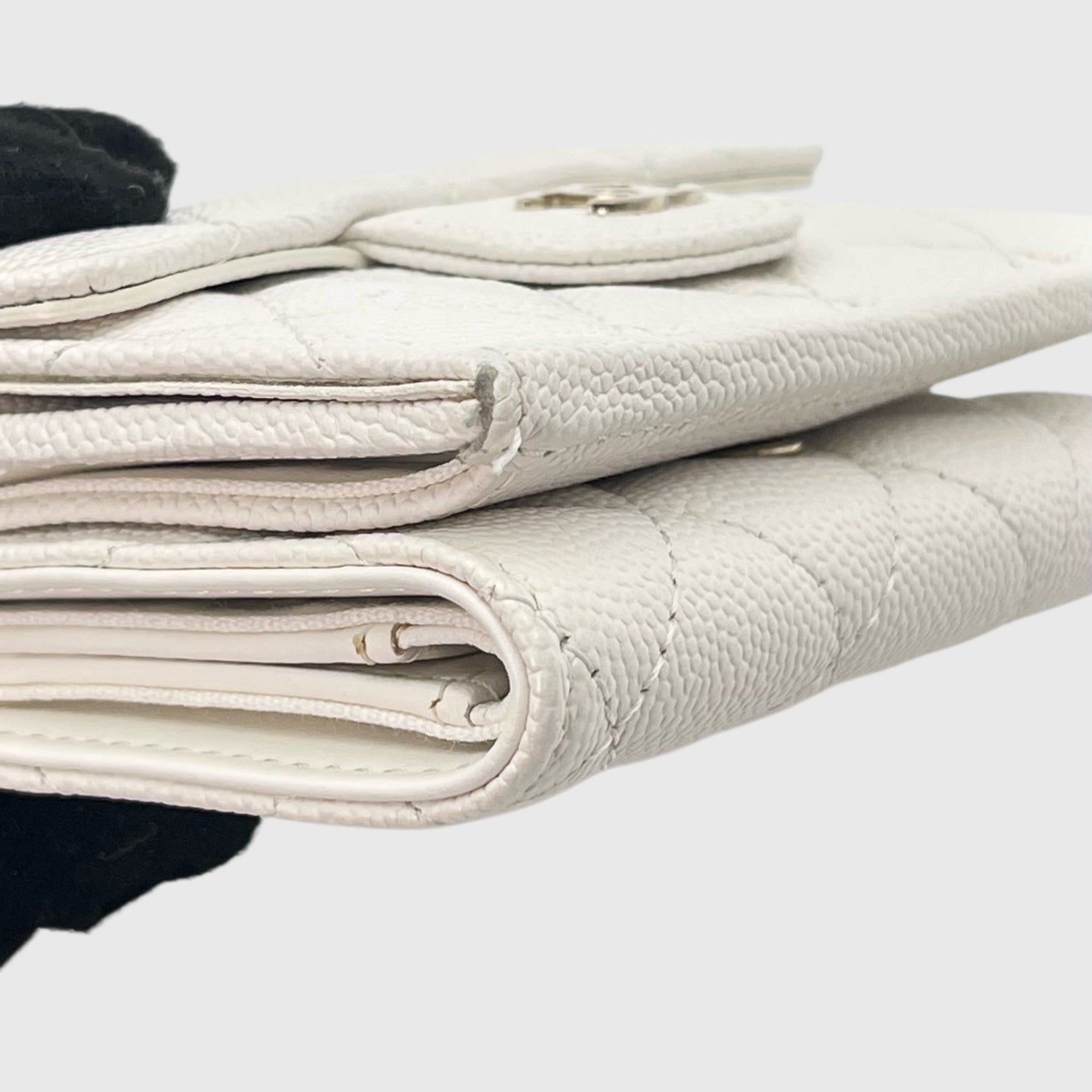 Chanel White Caviar Leather Mini Trifold Wallet [Used]