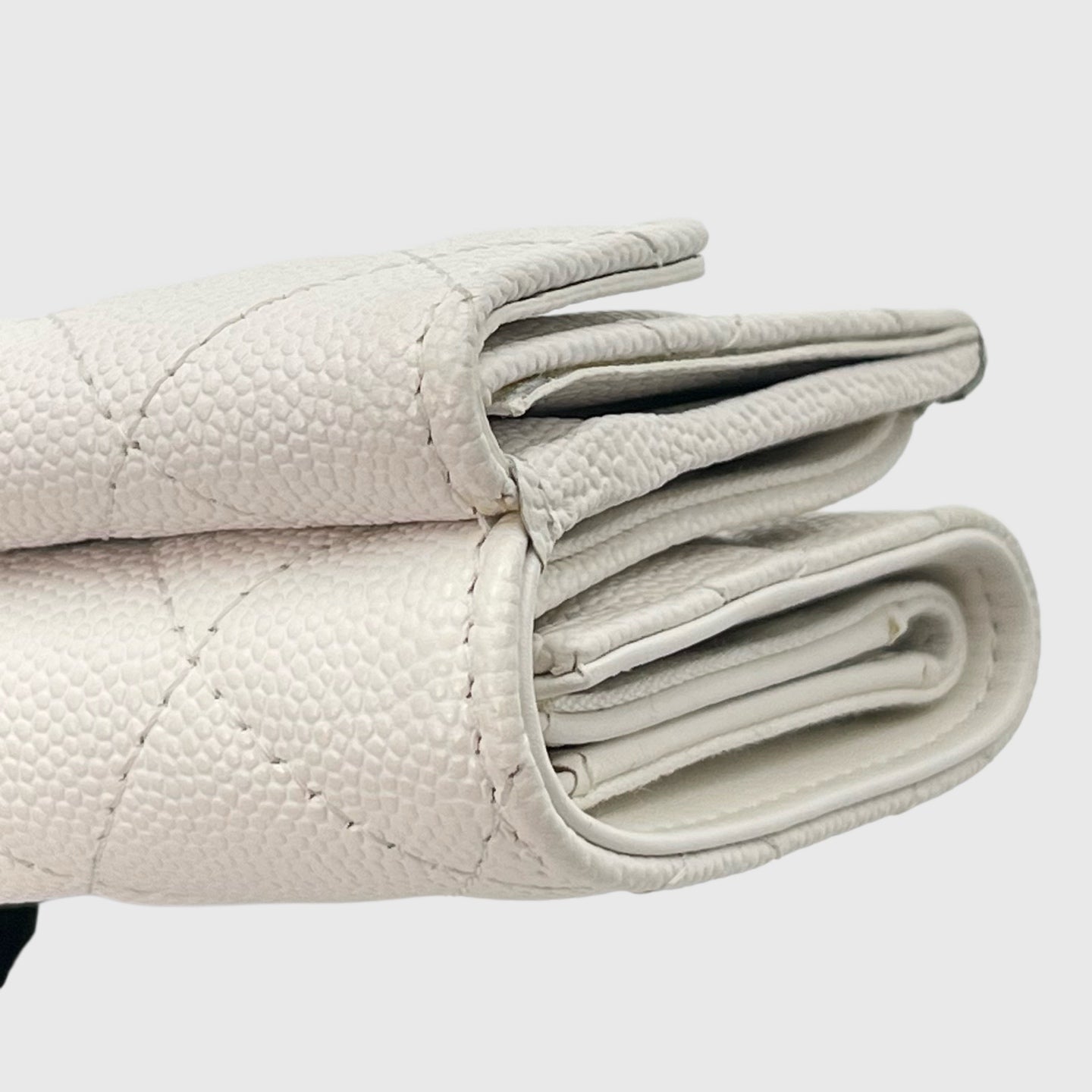 Chanel White Caviar Leather Mini Trifold Wallet [Used]