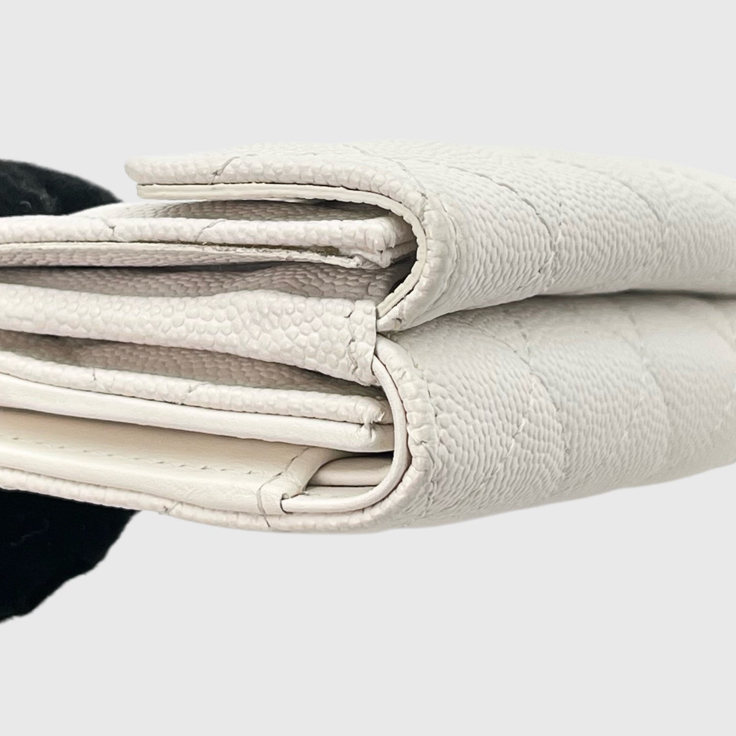 Chanel White Caviar Leather Mini Trifold Wallet [Used]