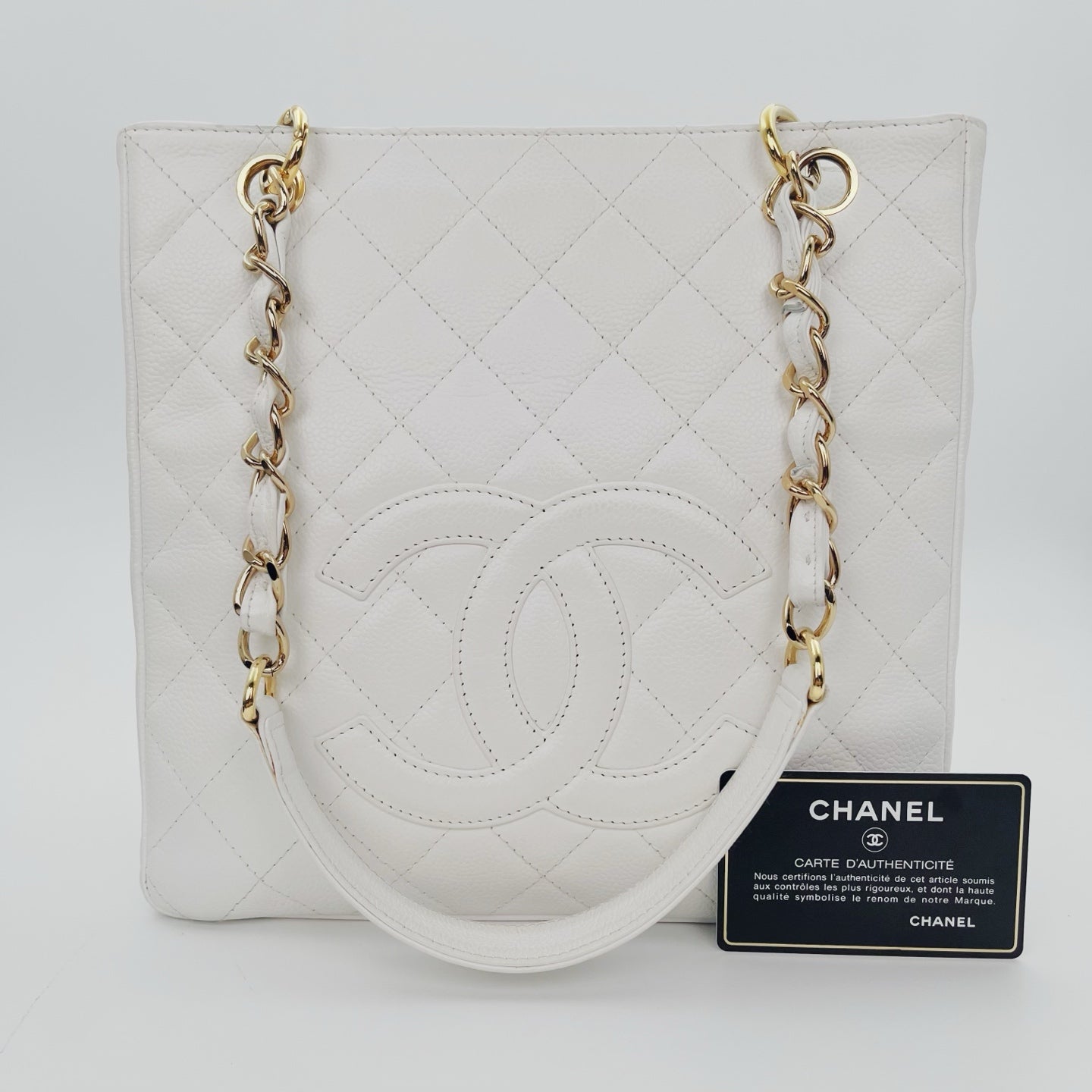 Chanel PST Petit Shopping Tote White/Gold [Used]