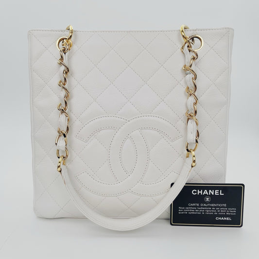 Chanel PST Petit Shopping Tote White/Gold [Used]