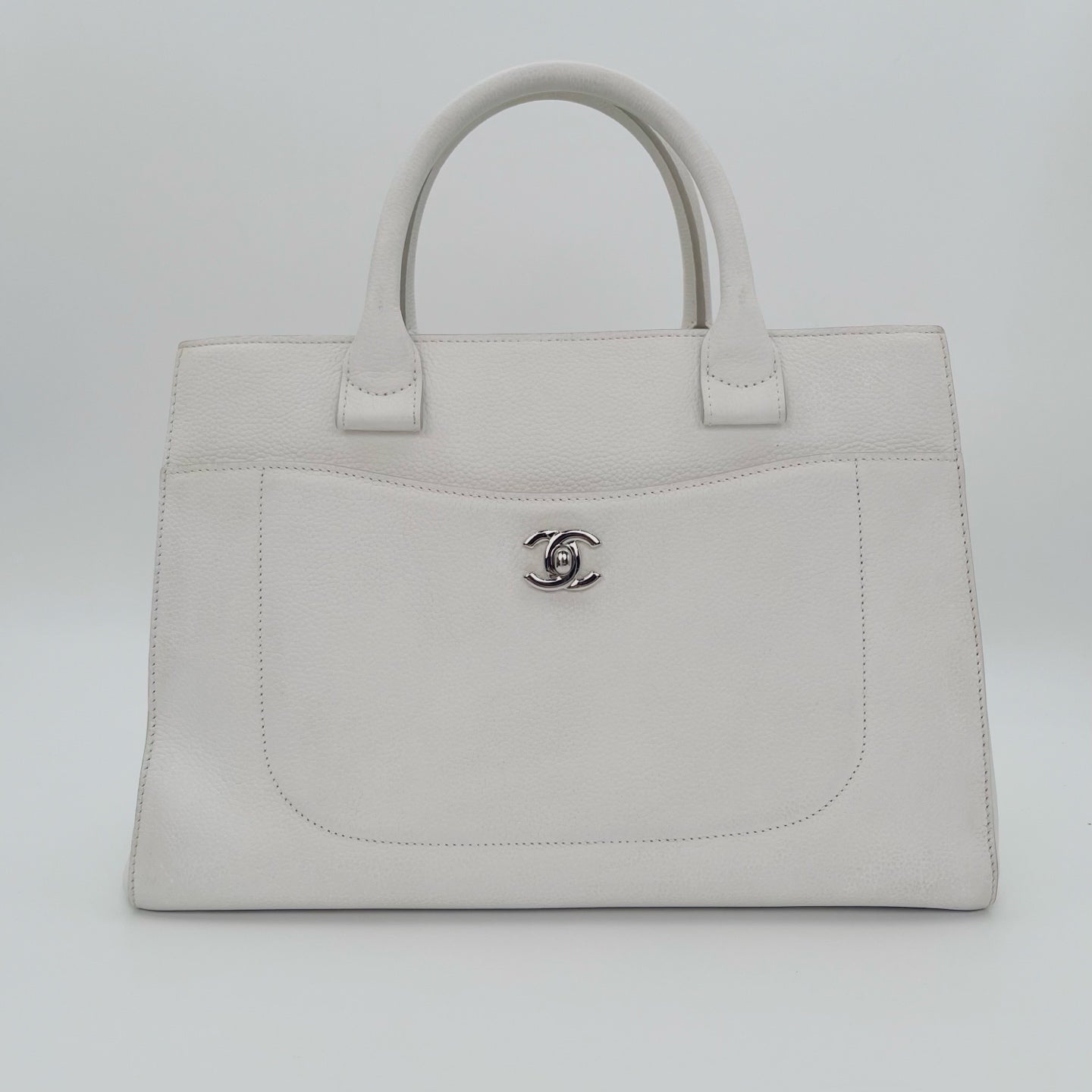 Chanel Ivory Calfskin Tote Bag with Silver Hardware [Used]