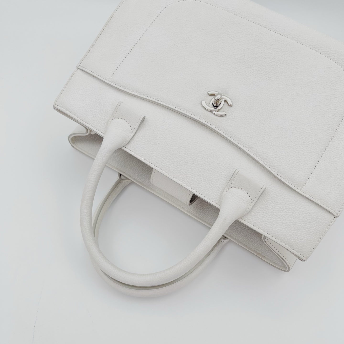 Chanel Ivory Calfskin Tote Bag with Silver Hardware [Used]