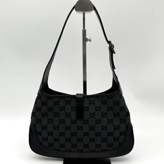 Gucci Black GG Canvas Silver Hardware Jackie Small Horn Underarm Shoulder Bag 26 × 17 cm [Used]