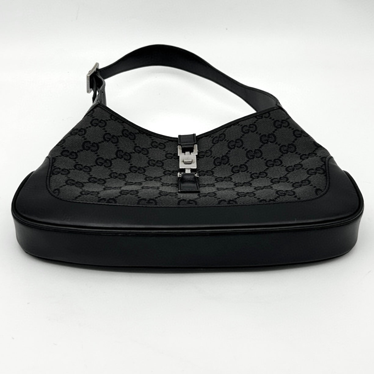 Gucci Black GG Canvas Silver Hardware Jackie Small Horn Underarm Shoulder Bag 26 × 17 cm [Used]