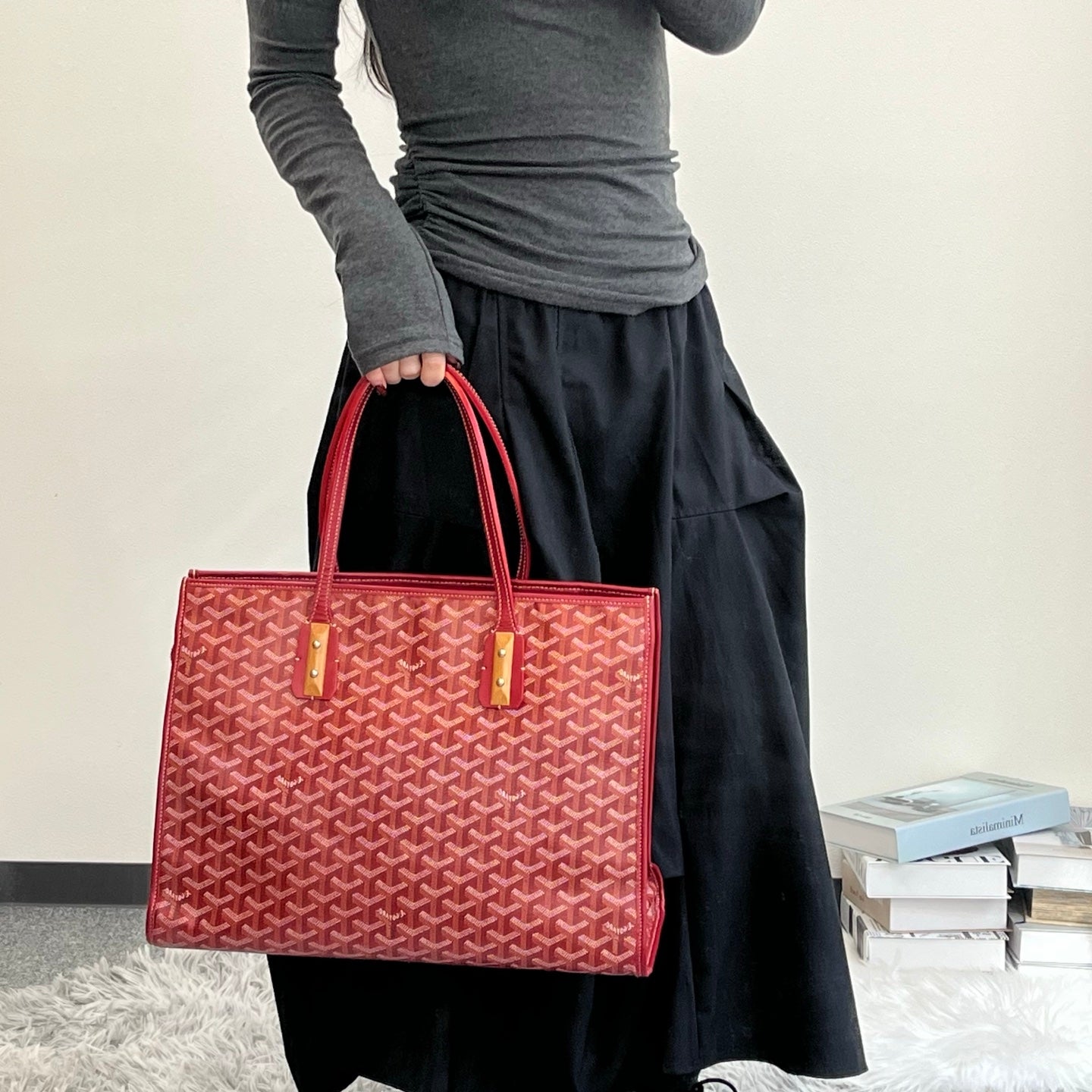 Goyard Goyardine Red Monogram Handheld Underarm Tote Briefcase Bag 38.5 × 31 × 14 cm [Used]