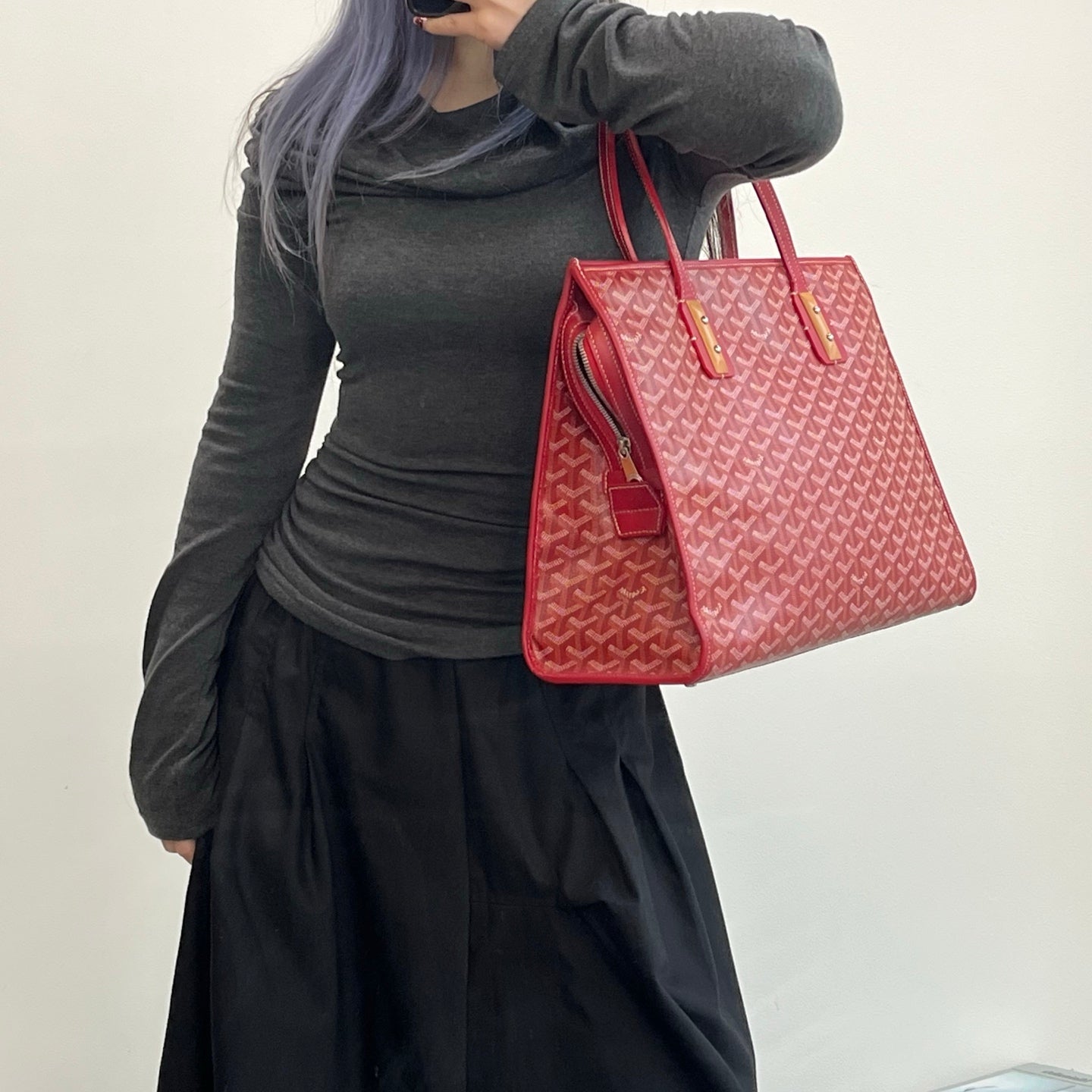 Goyard Goyardine Red Monogram Handheld Underarm Tote Briefcase Bag 38.5 × 31 × 14 cm [Used]
