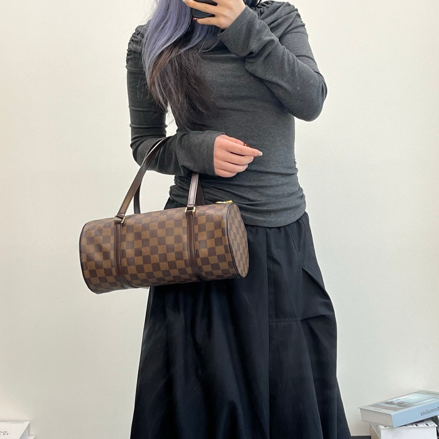 Louis Vuitton Damier Ebene Papillon 30 Barrel Handbag 30 × 13.5 × 14 cm [Used]