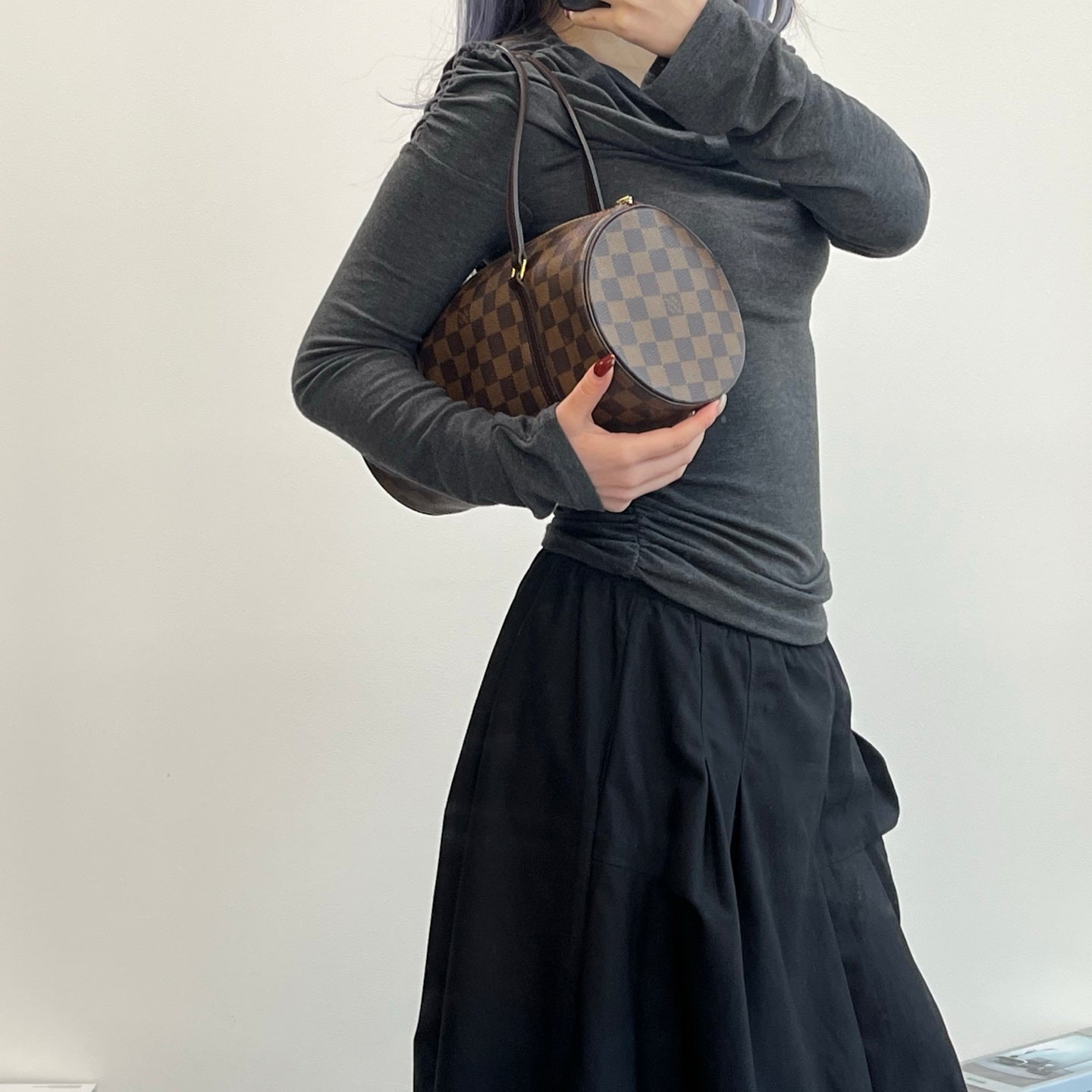 Louis Vuitton Damier Ebene Papillon 30 Barrel Handbag 30 × 13.5 × 14 cm [Used]