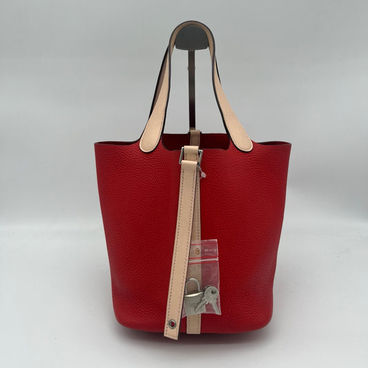 Hermès Picotin Lock MM  Rouge Tomato/Rose Eglantine Taurillon Clemence HandBag [Used]