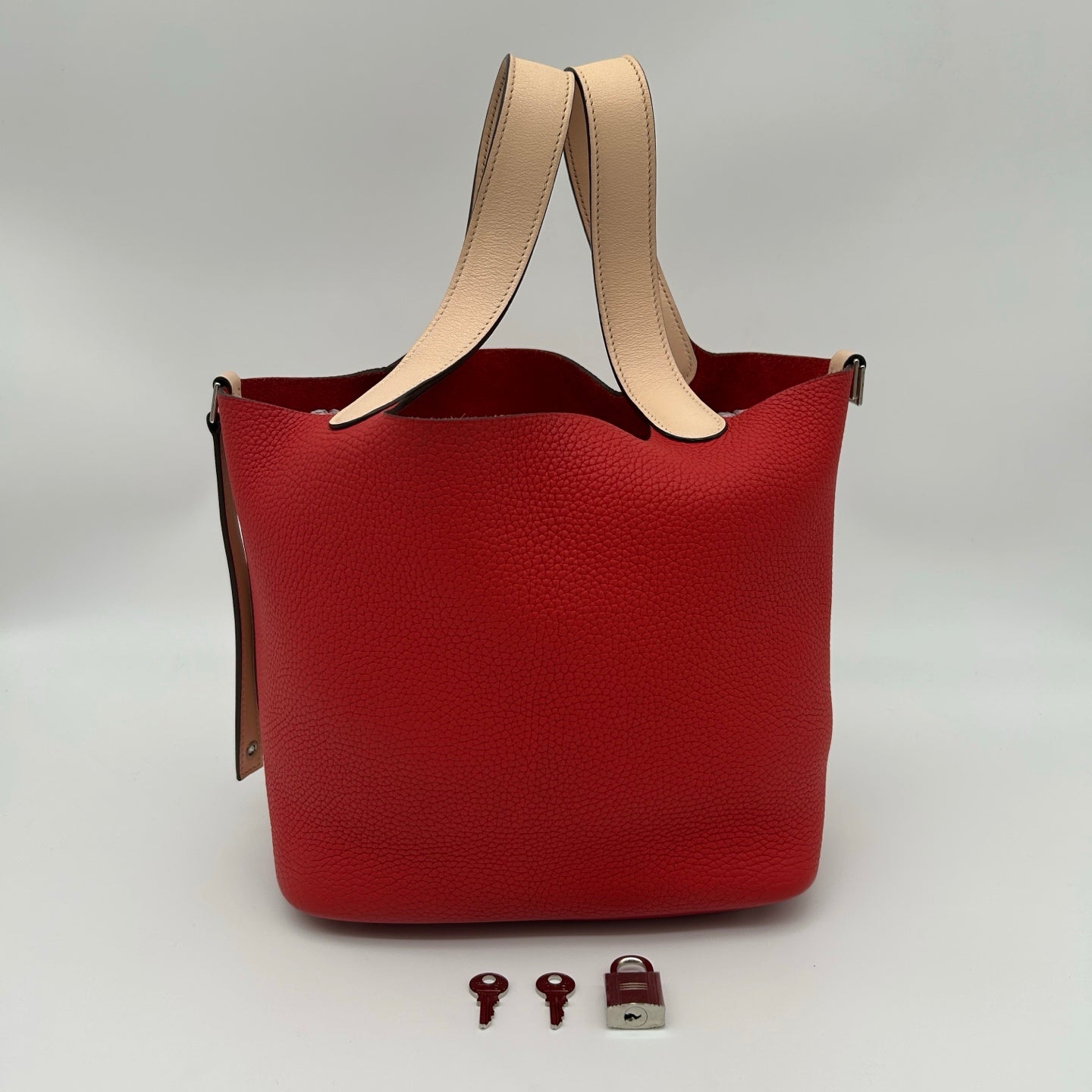 Hermès Picotin Lock MM  Rouge Tomato/Rose Eglantine Taurillon Clemence HandBag [Used]