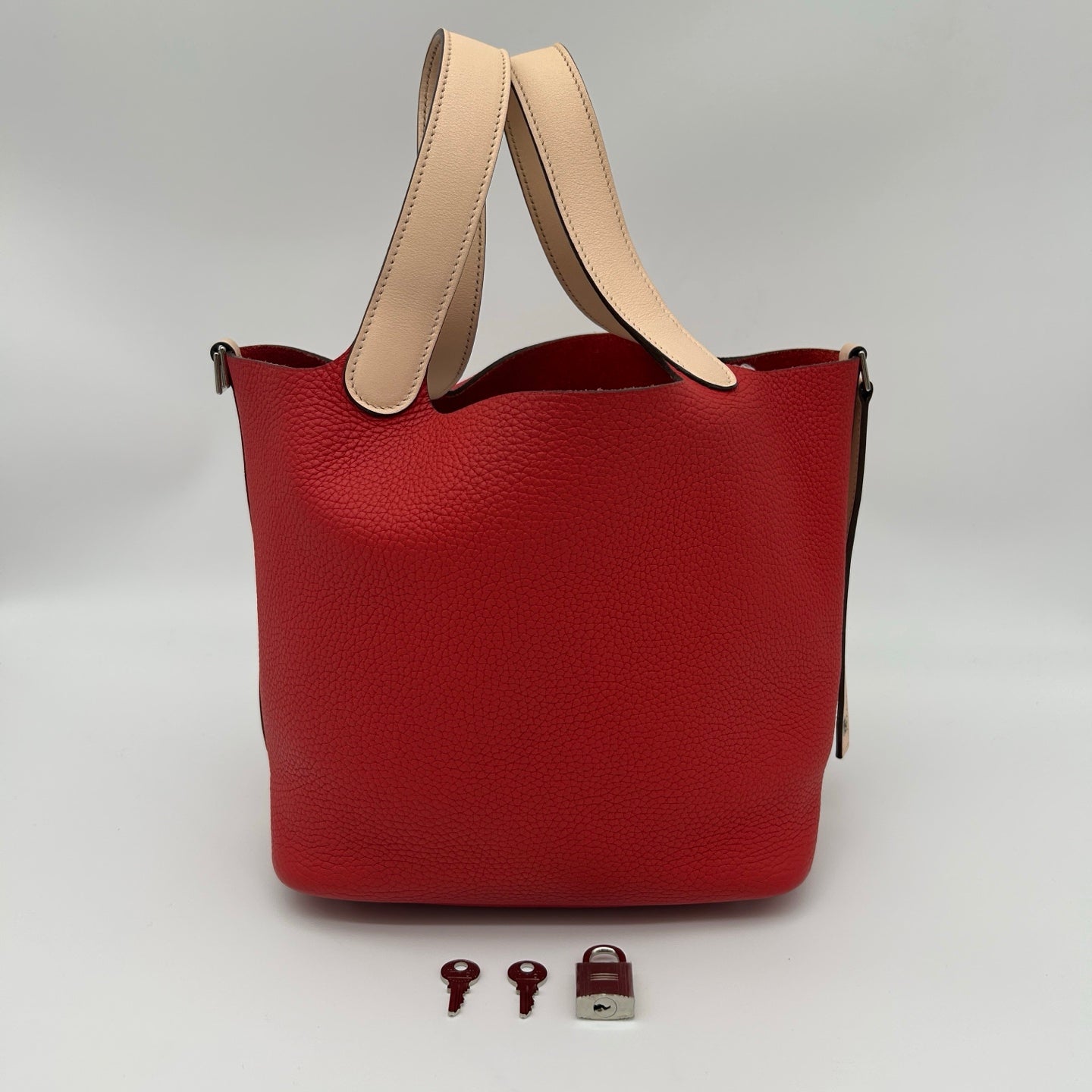 Hermès Picotin Lock MM  Rouge Tomato/Rose Eglantine Taurillon Clemence HandBag [Used]