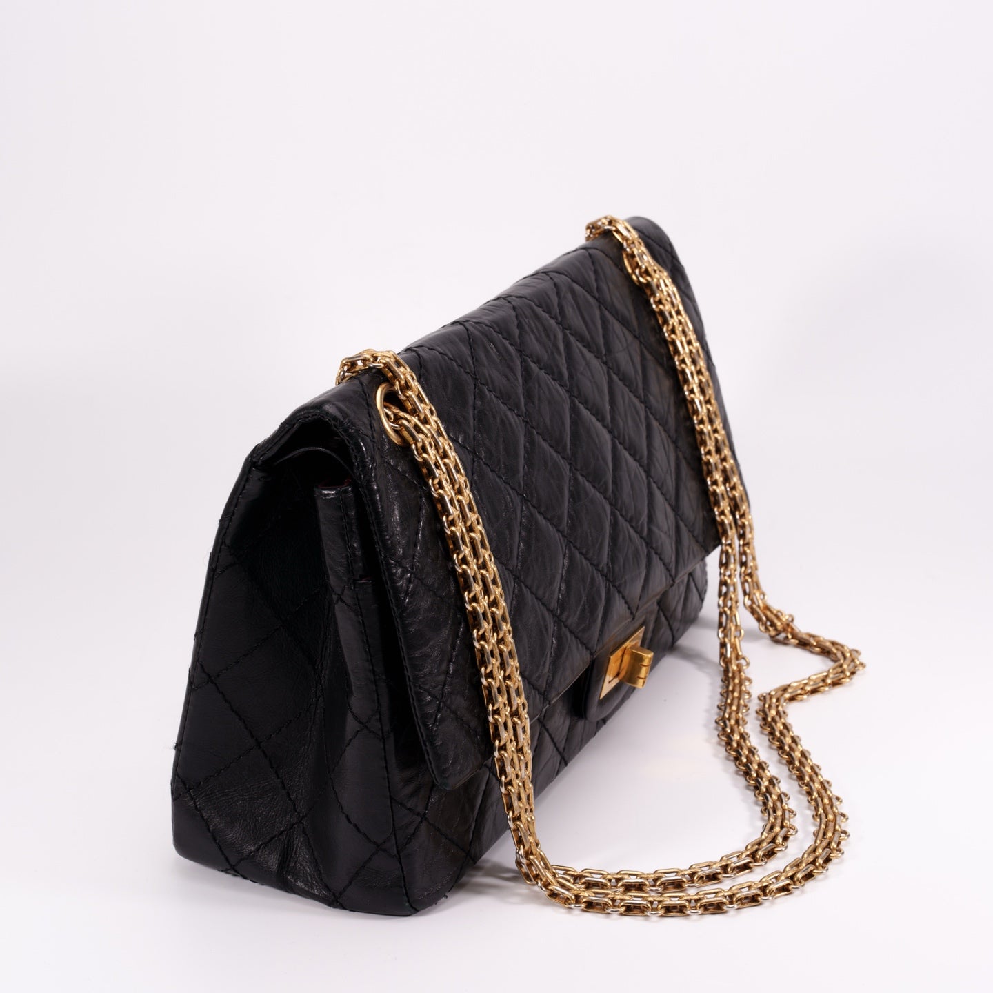 CHANEL Black Aged Calfskin Quilted 2.55 Reissue 225 Flap Bag [Used]