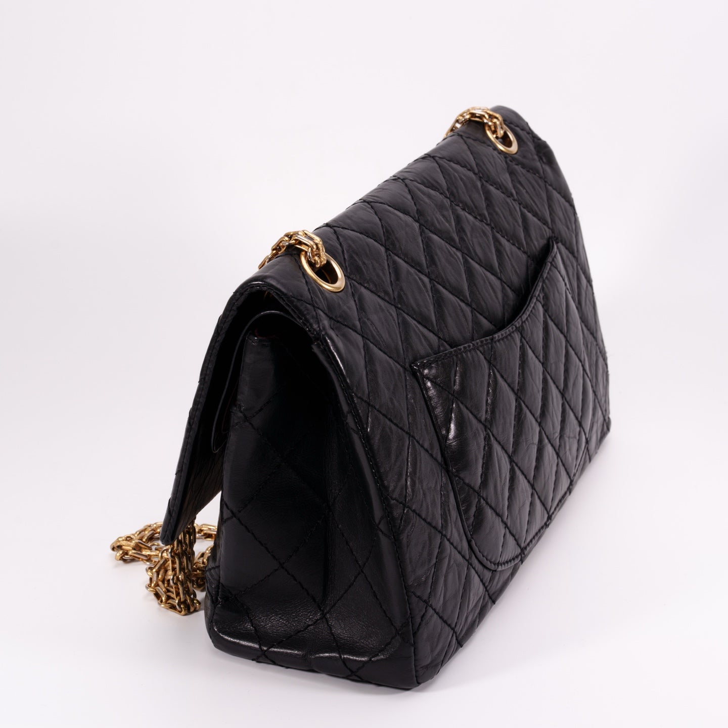 CHANEL Black Aged Calfskin Quilted 2.55 Reissue 225 Flap Bag [Used]