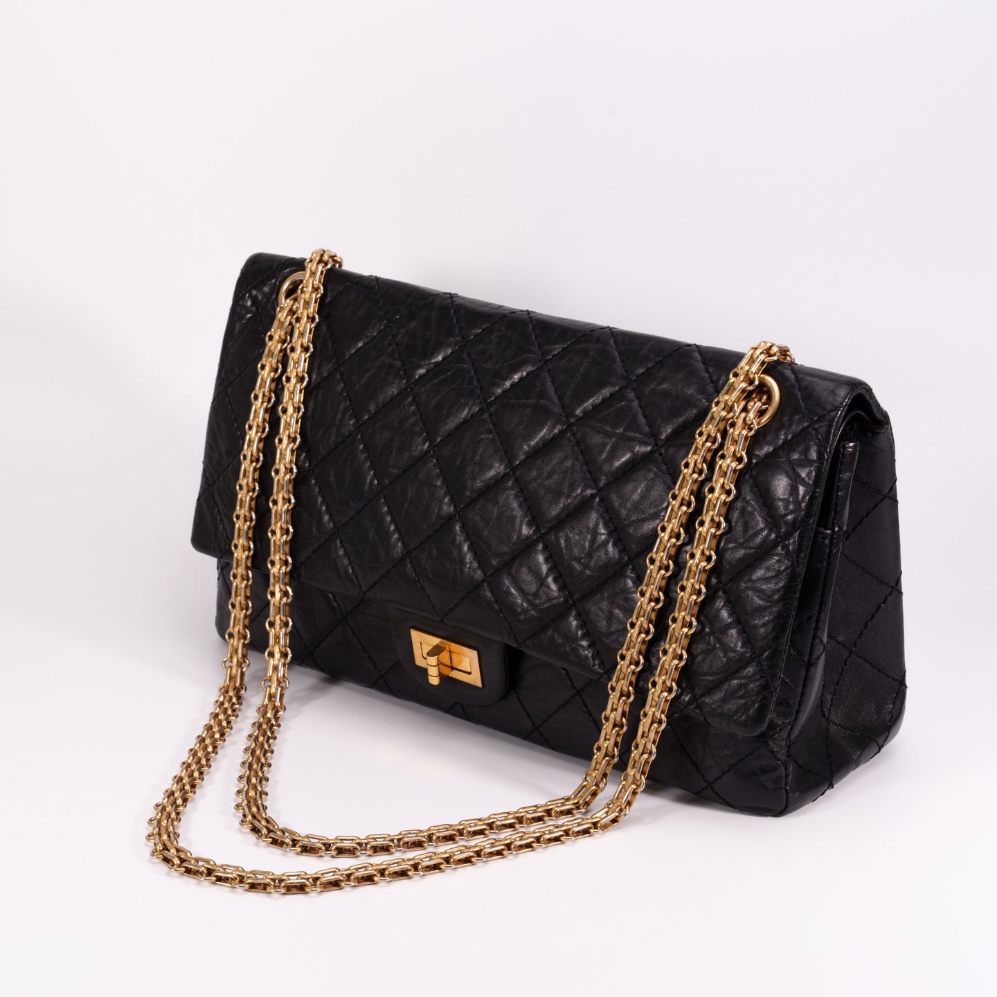 CHANEL Black Aged Calfskin Quilted 2.55 Reissue 225 Flap Bag [Used]