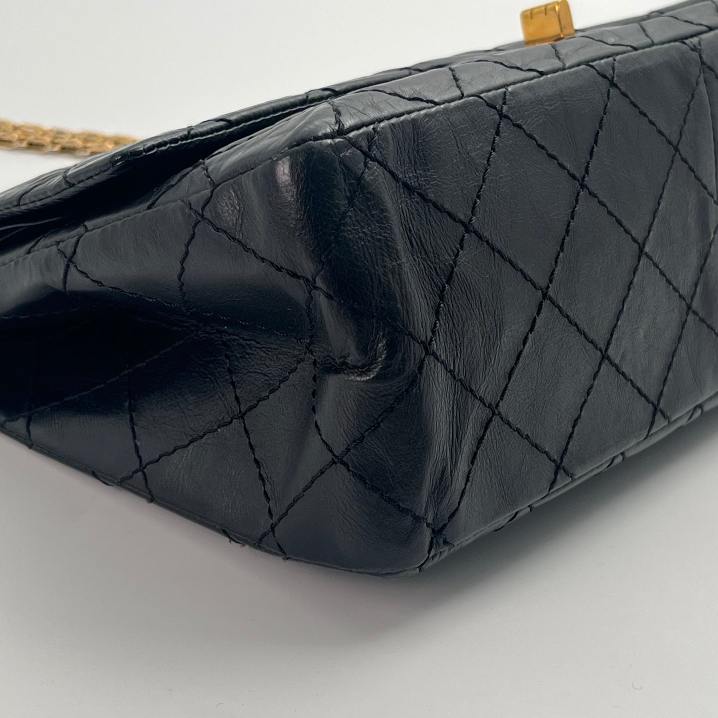 CHANEL Black Aged Calfskin Quilted 2.55 Reissue 225 Flap Bag [Used]