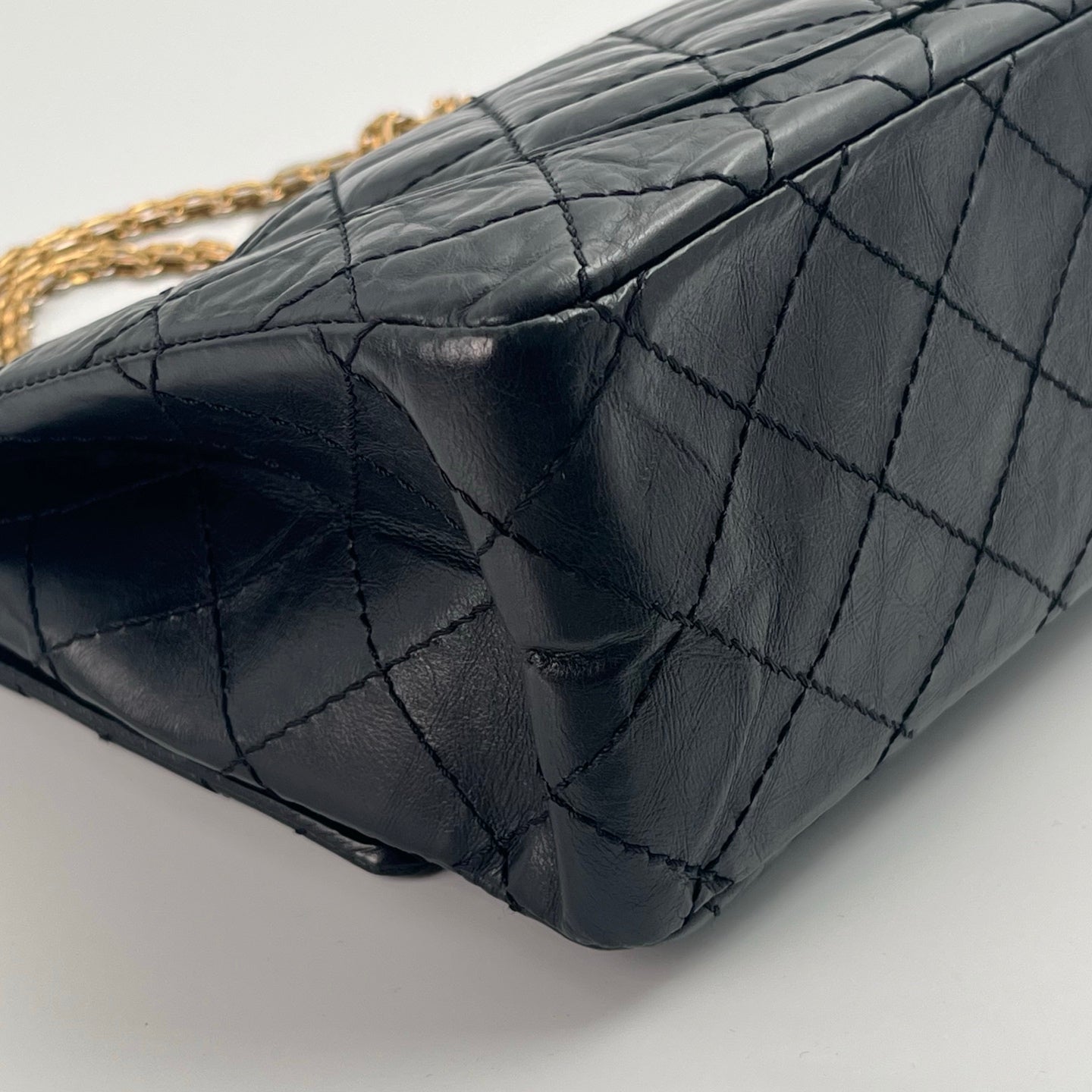 CHANEL Black Aged Calfskin Quilted 2.55 Reissue 225 Flap Bag [Used]