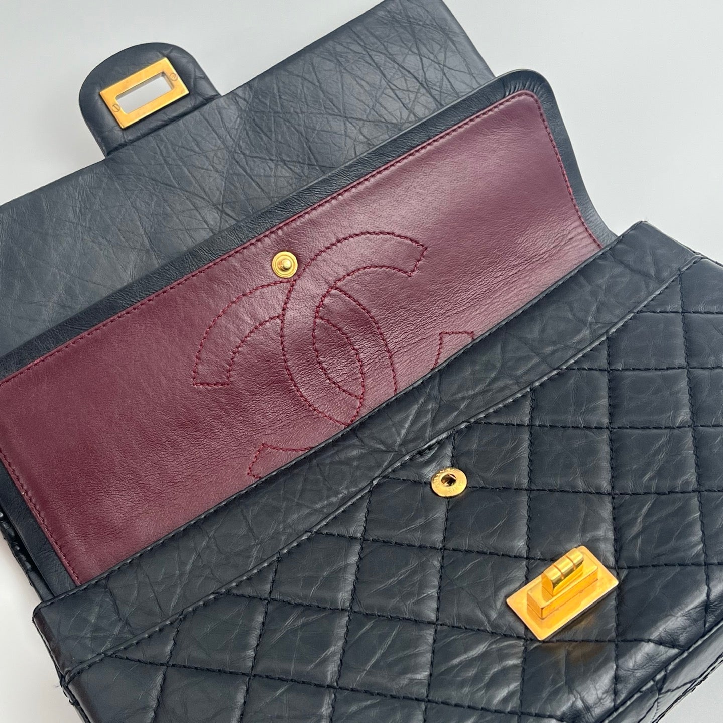 CHANEL Black Aged Calfskin Quilted 2.55 Reissue 225 Flap Bag [Used]