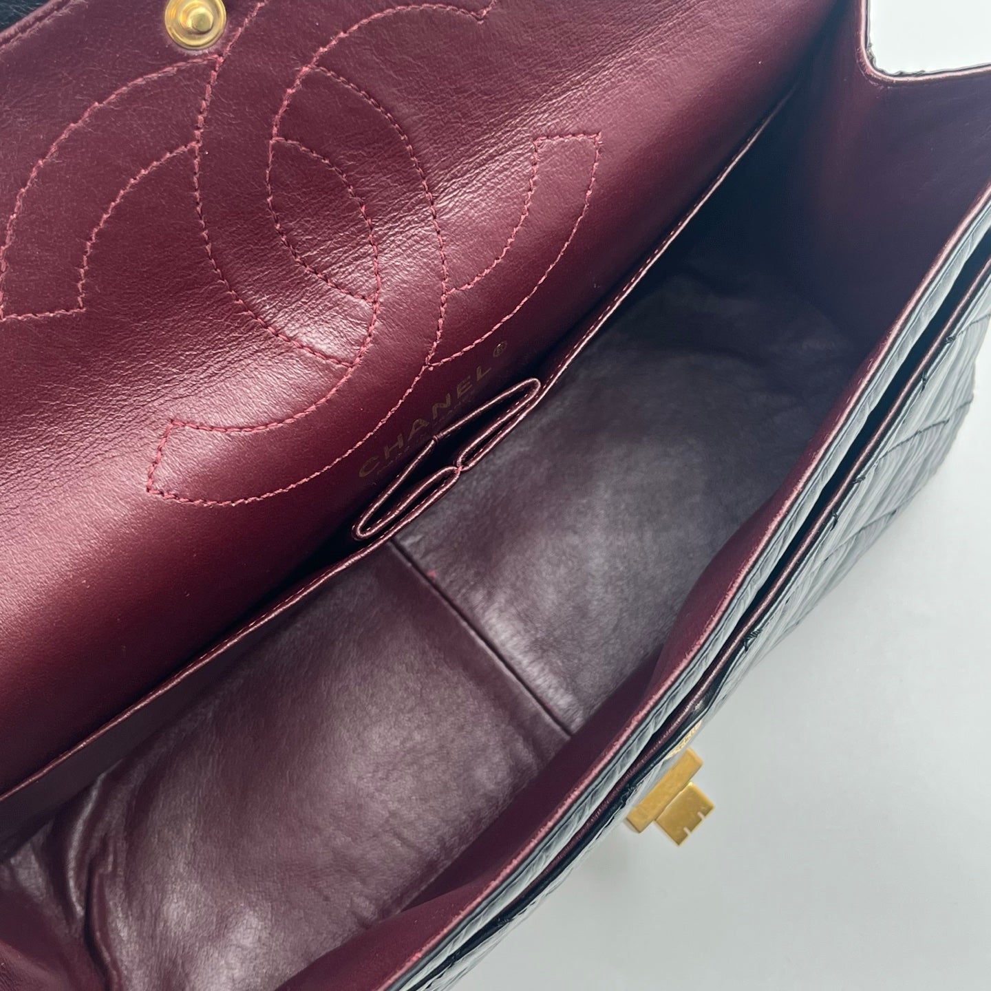 CHANEL Black Aged Calfskin Quilted 2.55 Reissue 225 Flap Bag [Used]