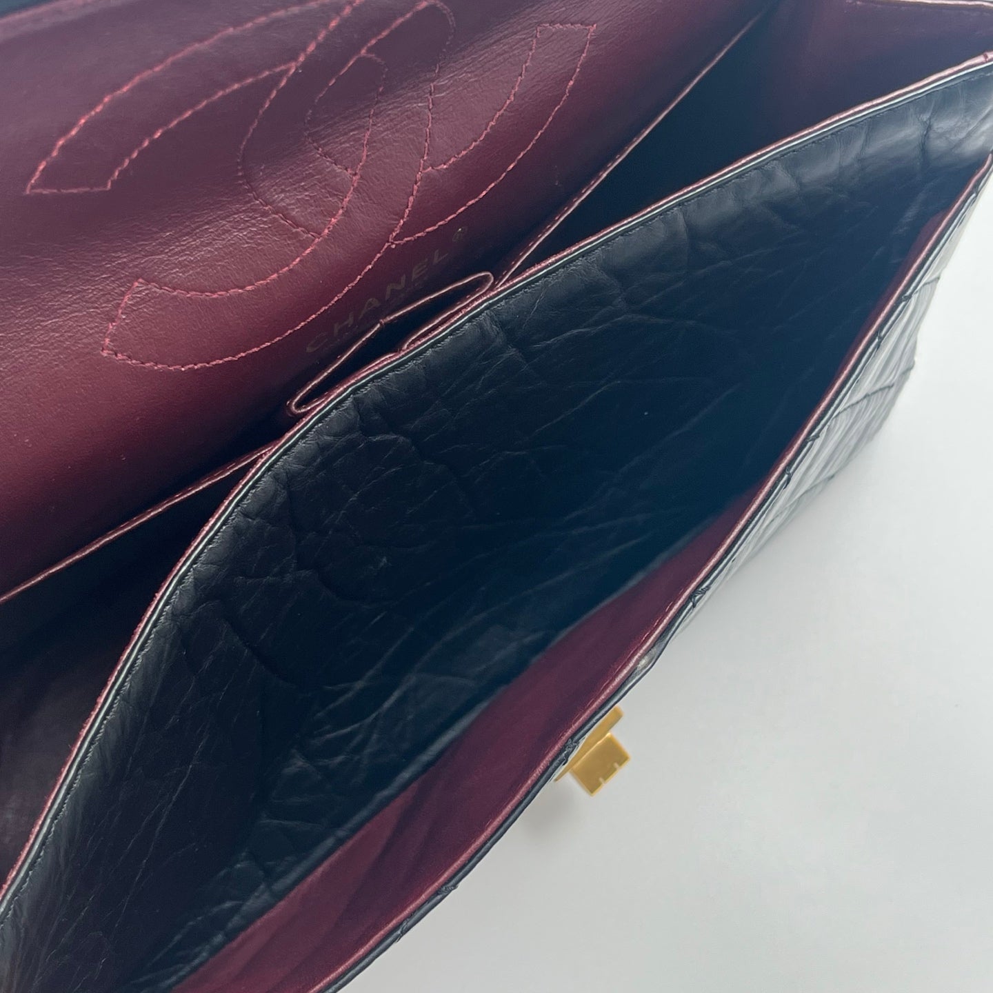 CHANEL Black Aged Calfskin Quilted 2.55 Reissue 225 Flap Bag [Used]