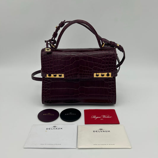Delvaux Tempête Crocodile Leather Burgundy 2WAY Handbag 21 × 15 × 8 cm [Used]