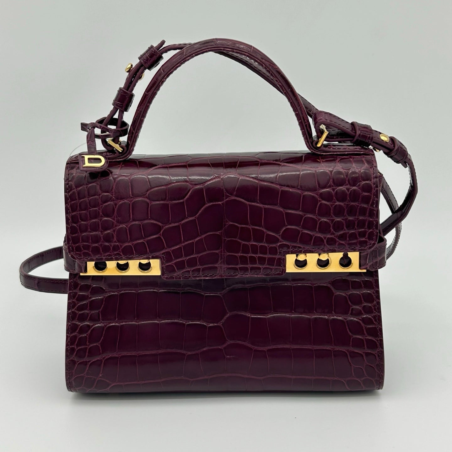 Delvaux Tempête Crocodile Leather Burgundy 2WAY Handbag 21 × 15 × 8 cm [Used]