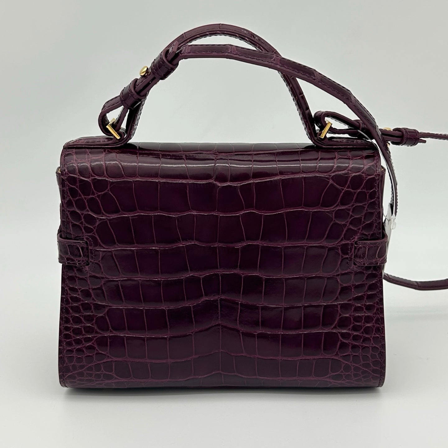 Delvaux Tempête Crocodile Leather Burgundy 2WAY Handbag 21 × 15 × 8 cm [Used]