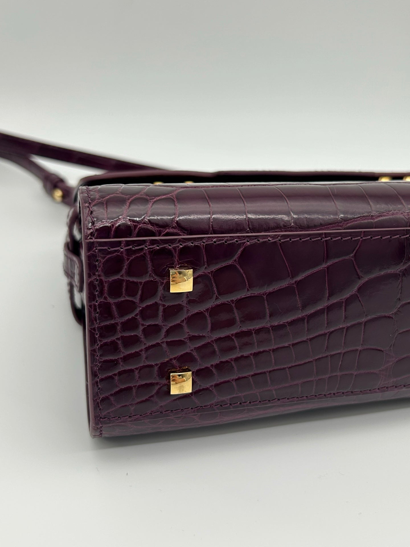 Delvaux Tempête Crocodile Leather Burgundy 2WAY Handbag 21 × 15 × 8 cm [Used]