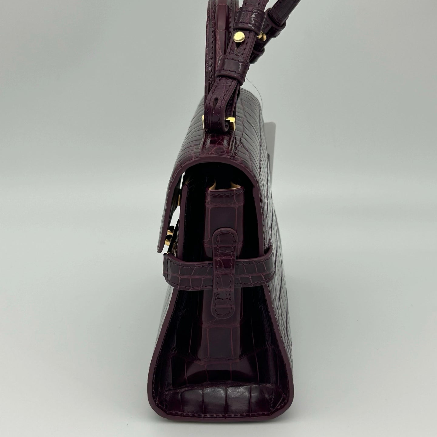 Delvaux Tempête Crocodile Leather Burgundy 2WAY Handbag 21 × 15 × 8 cm [Used]