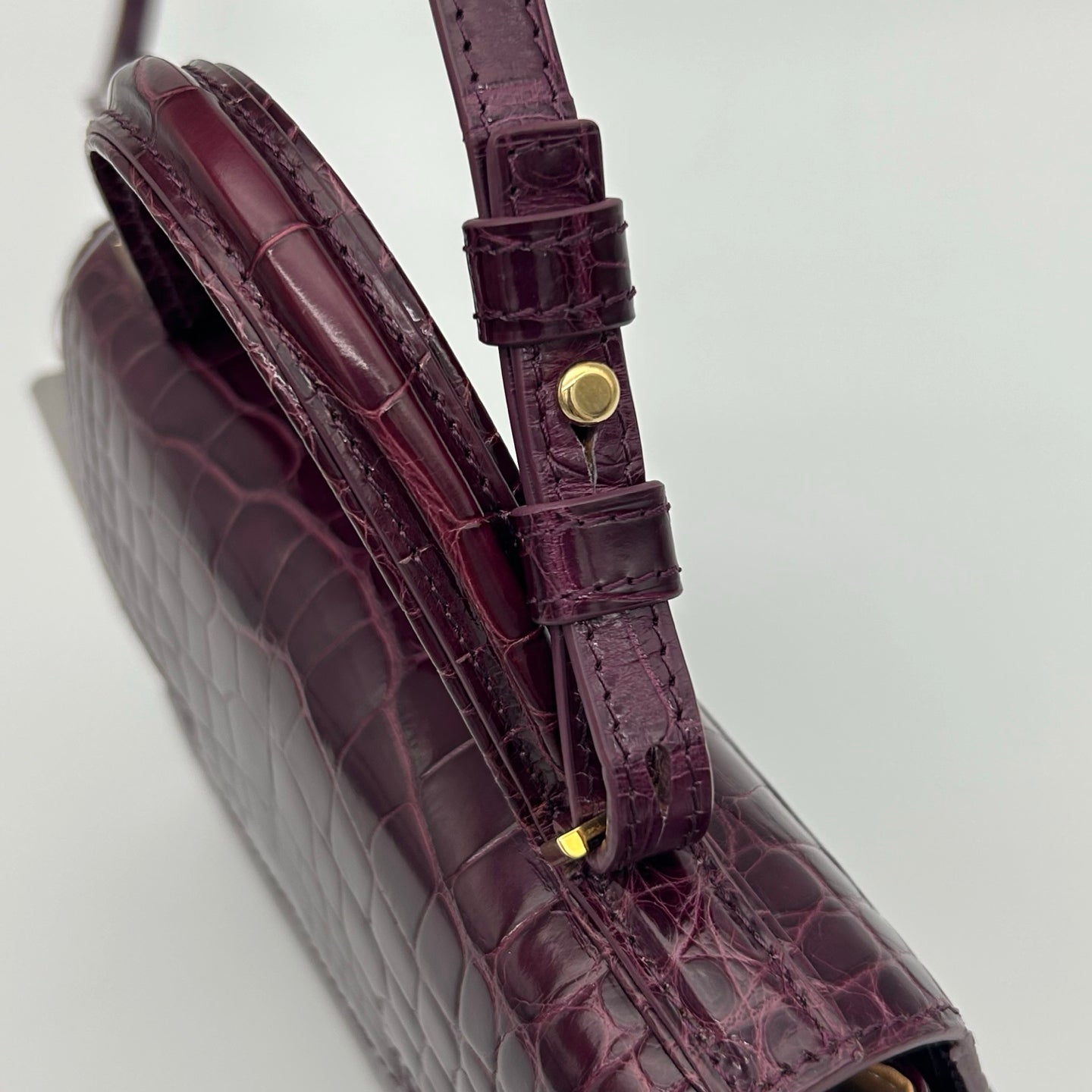 Delvaux Tempête Crocodile Leather Burgundy 2WAY Handbag 21 × 15 × 8 cm [Used]
