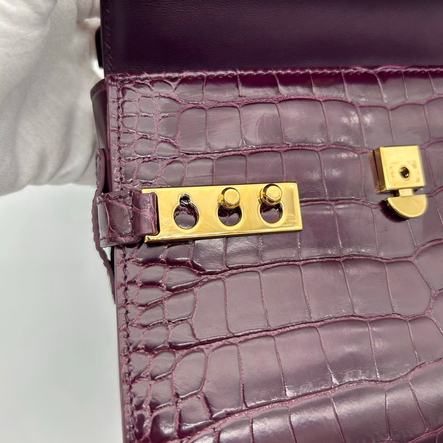 Delvaux Tempête Crocodile Leather Burgundy 2WAY Handbag 21 × 15 × 8 cm [Used]