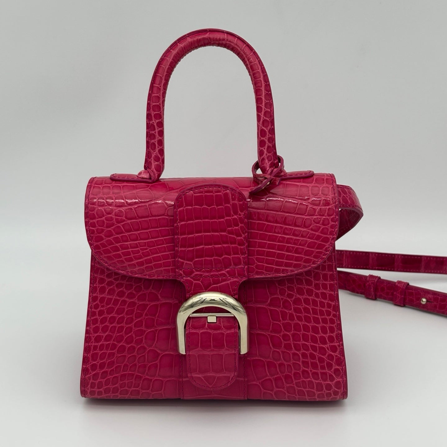 Delvaux Brilliant Mini Crocodile Leather Handbag Rose Pink 20 cm