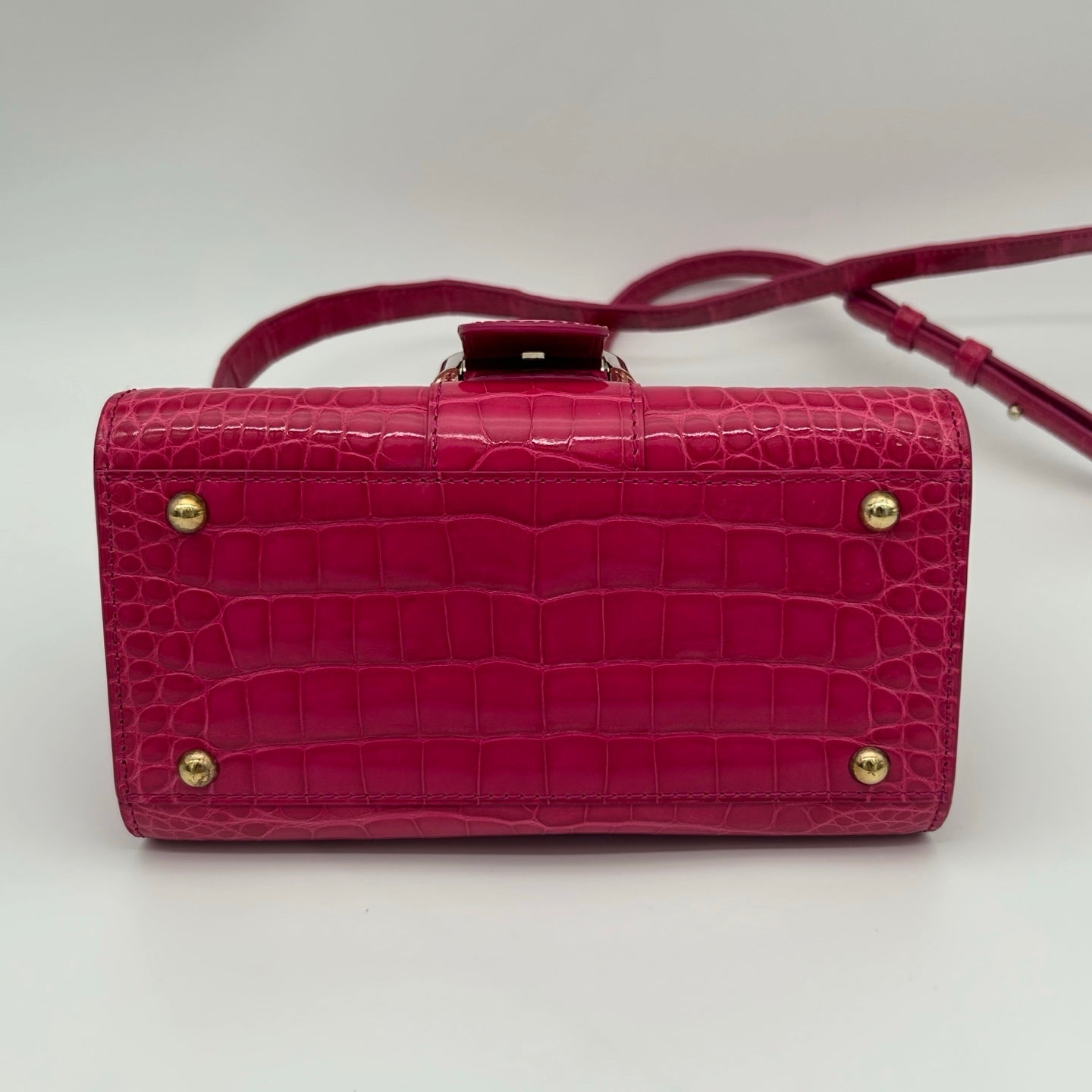 Delvaux Brilliant Mini Crocodile Leather Handbag Rose Pink 20 cm [Used]