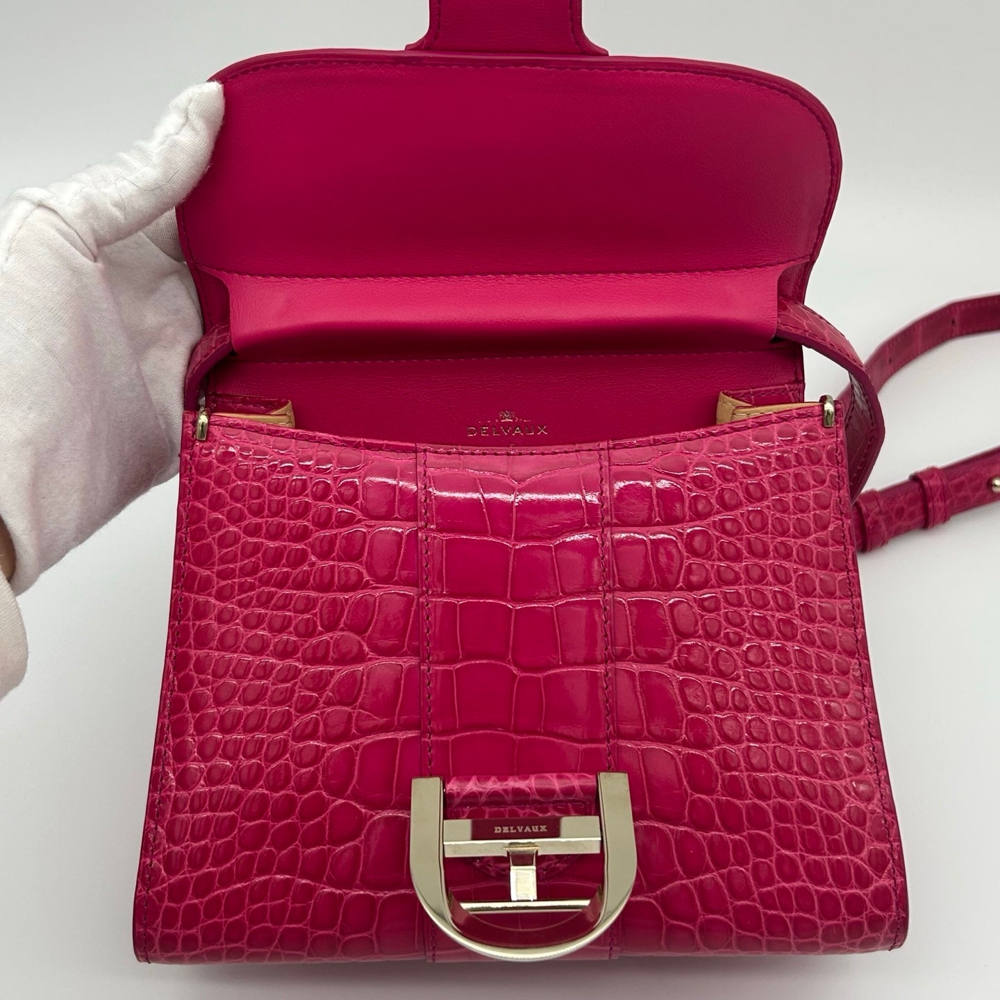 Delvaux Brilliant Mini Crocodile Leather Handbag Rose Pink 20 cm [Used]