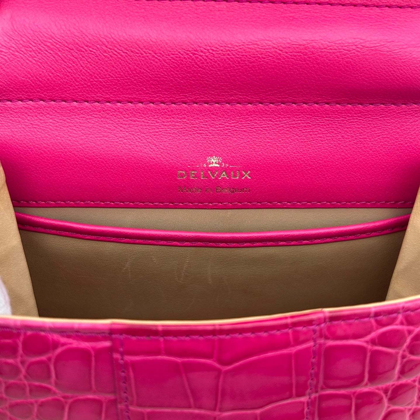 Delvaux Brilliant Mini Crocodile Leather Handbag Rose Pink 20 cm