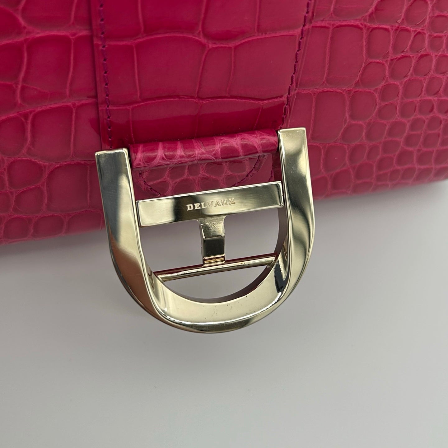 Delvaux Brilliant Mini Crocodile Leather Handbag Rose Pink 20 cm [Used]