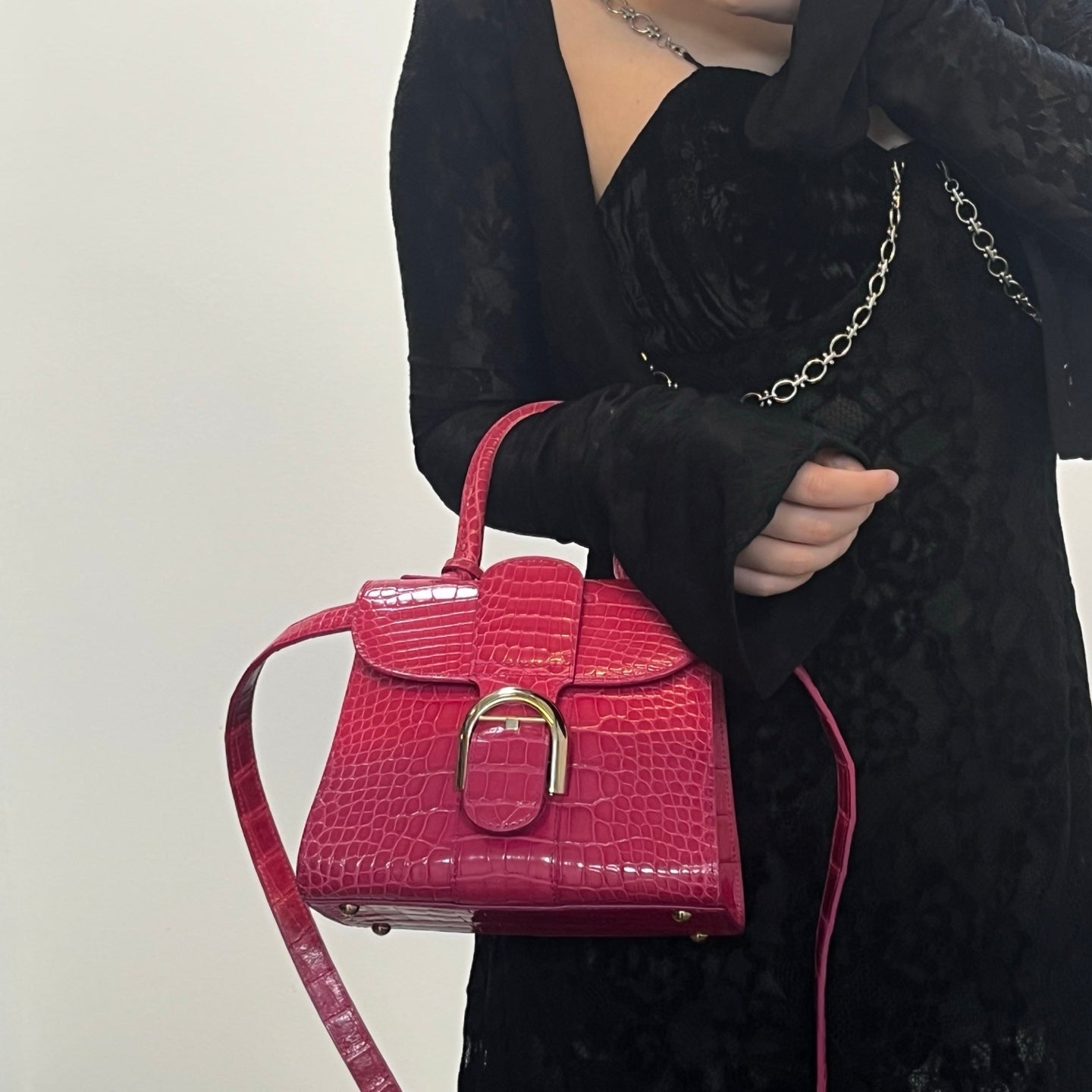 Delvaux Brilliant Mini Crocodile Leather Handbag Rose Pink 20 cm [Used]