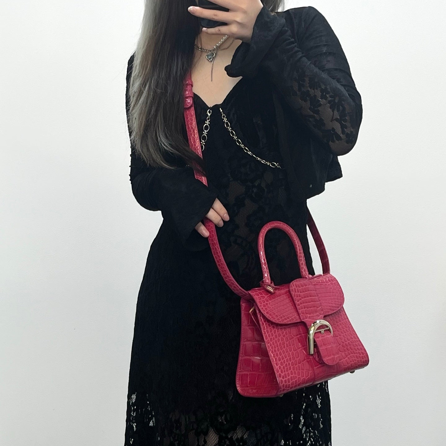 Delvaux Brilliant Mini Crocodile Leather Handbag Rose Pink 20 cm [Used]