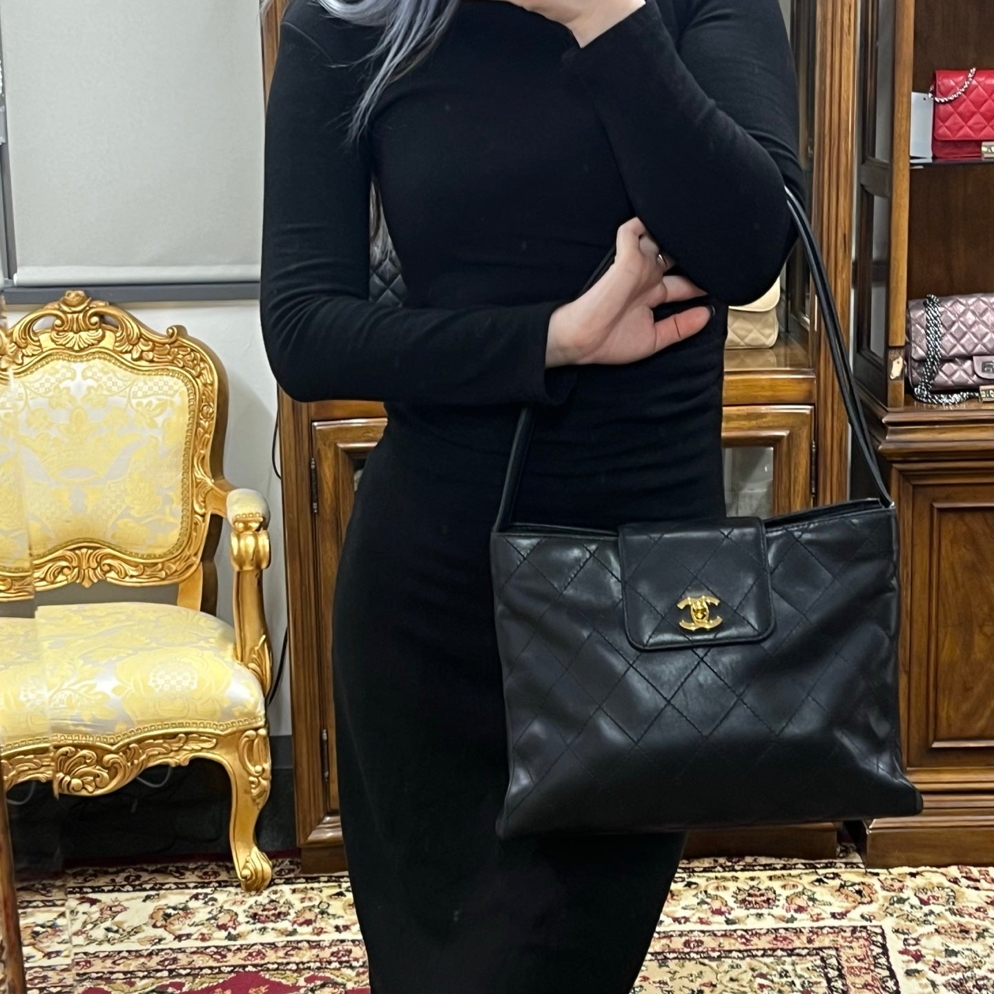 Chanel Black/Gold Quilted Lambskin Tote [Used]