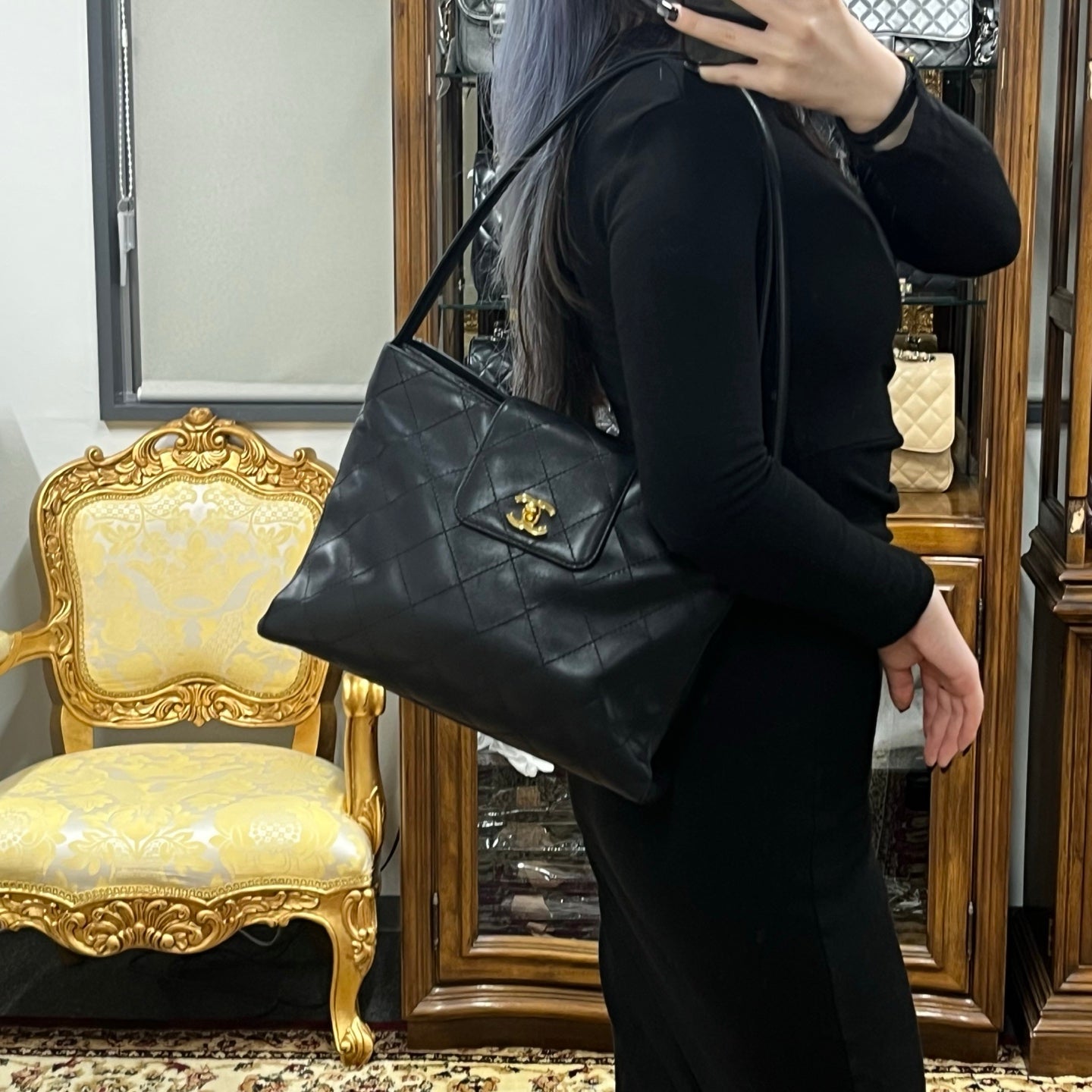 Chanel Black/Gold Quilted Lambskin Tote [Used]