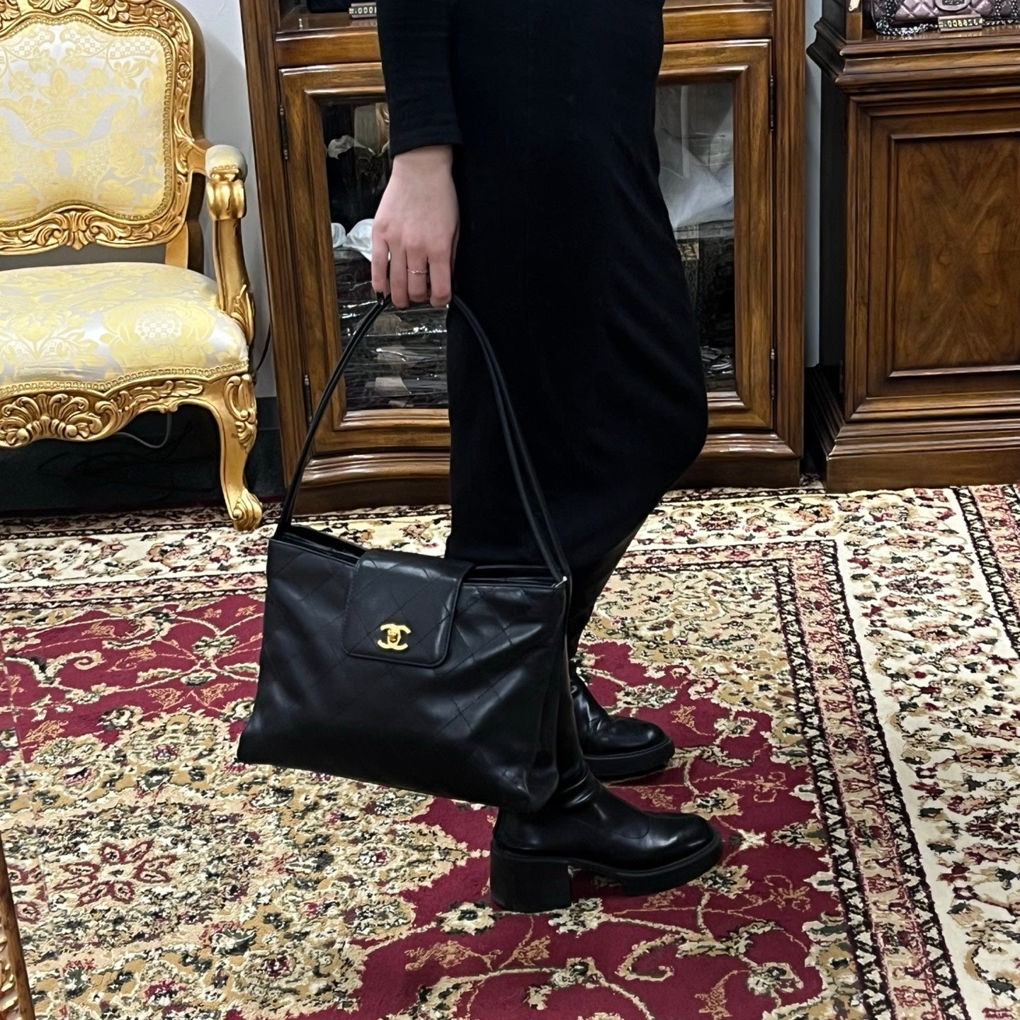 Chanel Black/Gold Quilted Lambskin Tote [Used]