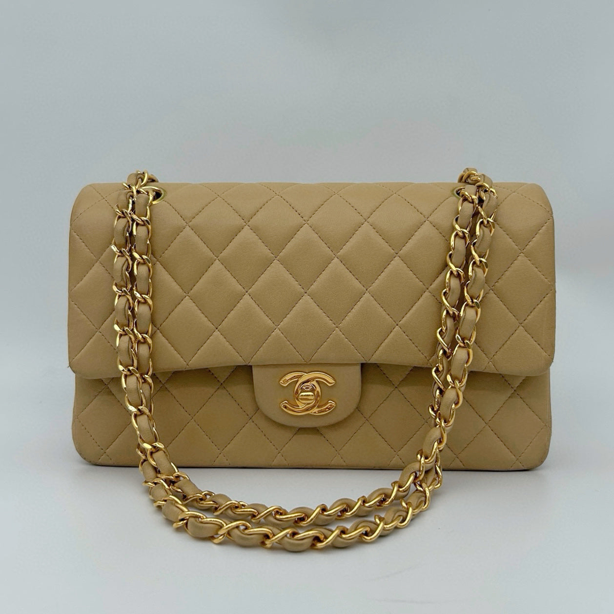 Chanel Beige Clair Lambskin Classic Flap Bag with Gold-Tone Chain 25cm [Used]