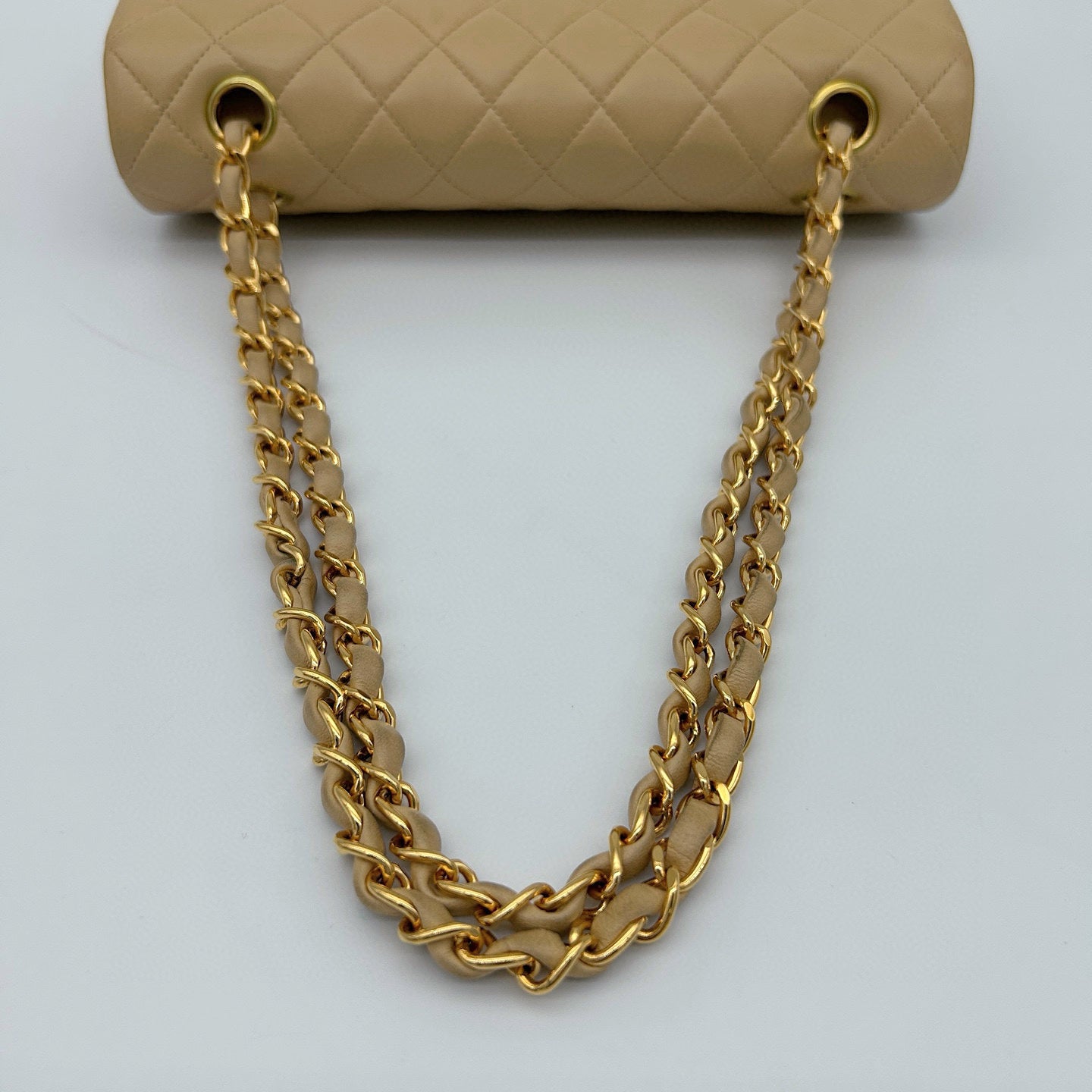 Chanel Beige Clair Lambskin Classic Flap Bag with Gold-Tone Chain 25cm [Used]