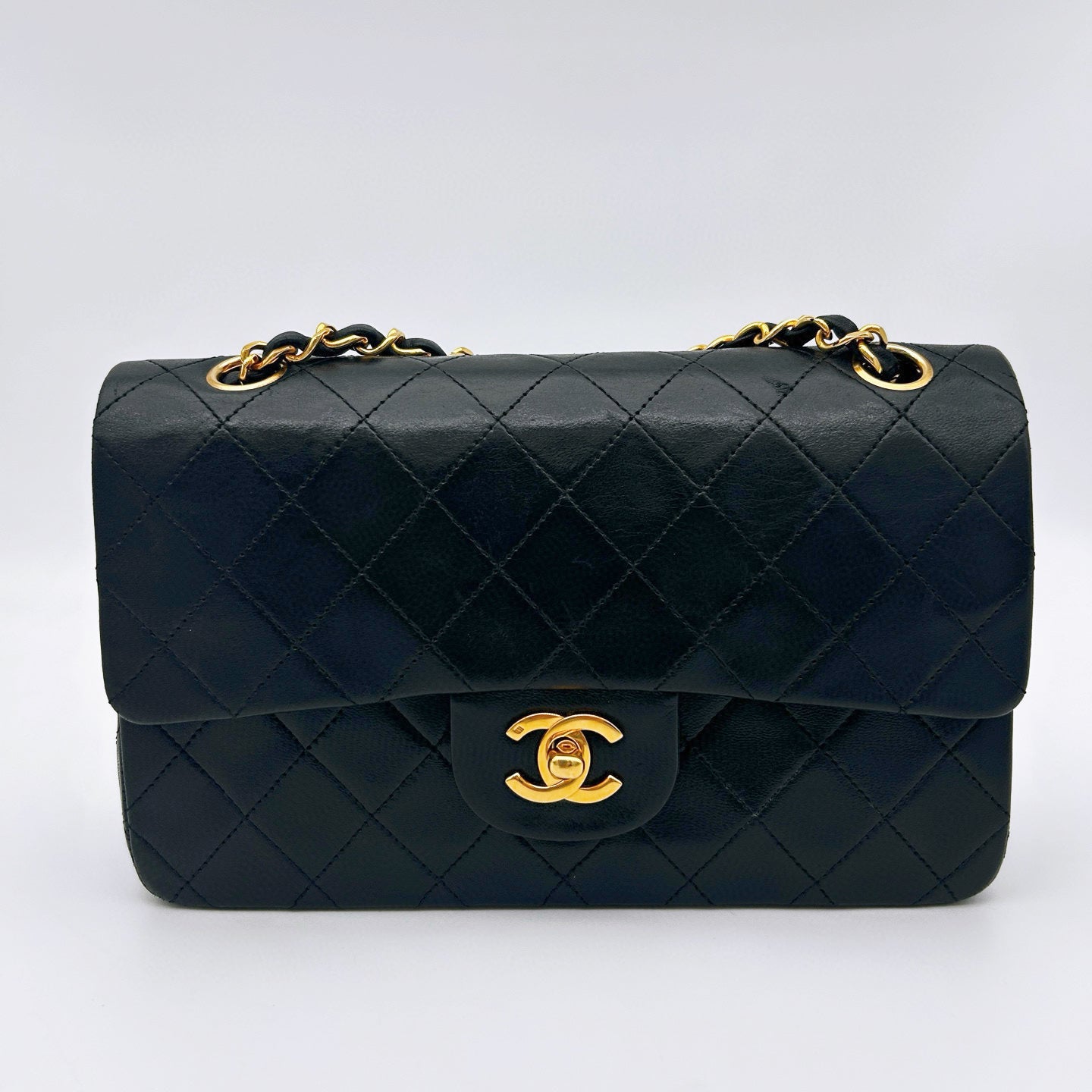 Chanel Vintage Classic Flap Medium Black Lambskin Double Flap with Gold Hardware [Used]