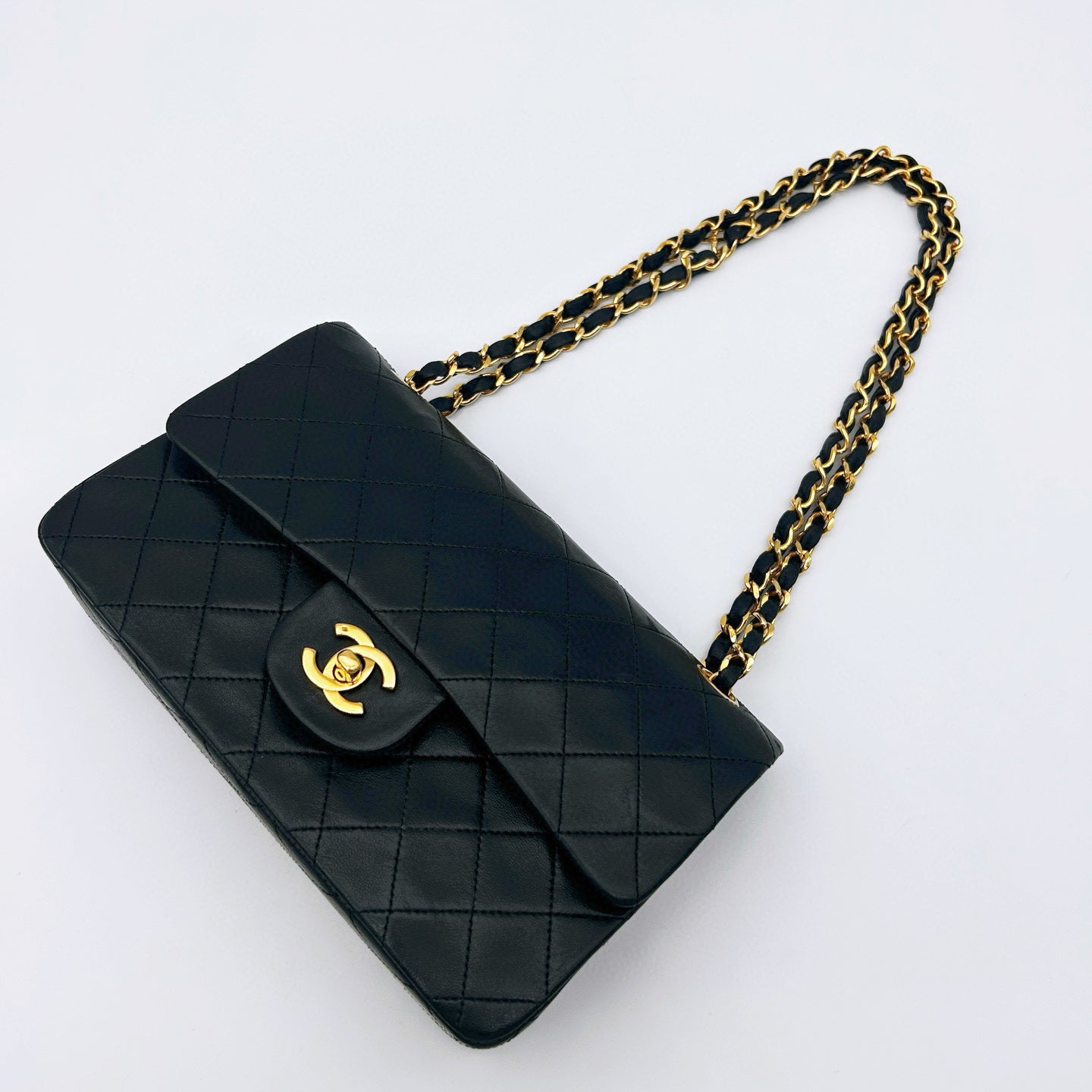 Chanel Vintage Classic Flap Medium Black Lambskin Double Flap with Gold Hardware [Used]
