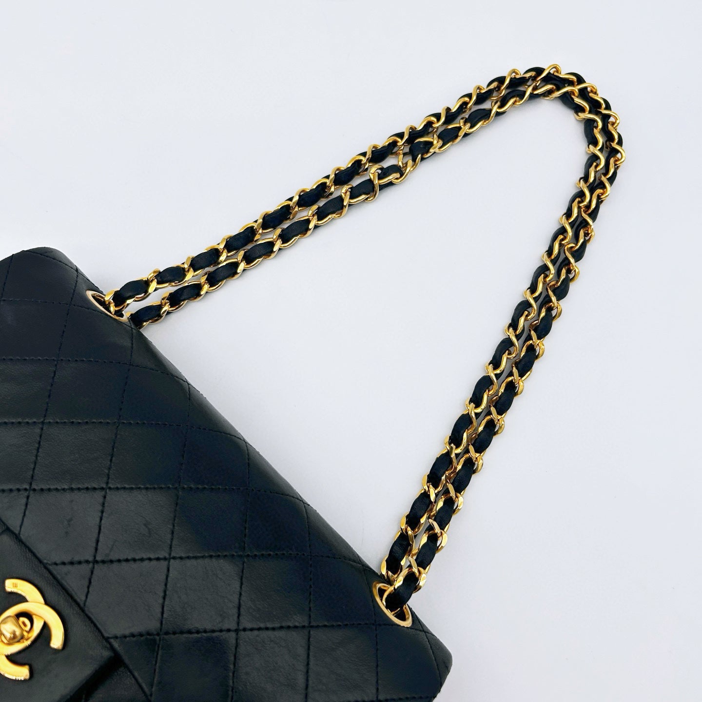 Chanel Vintage Classic Flap Medium Black Lambskin Double Flap with Gold Hardware [Used]